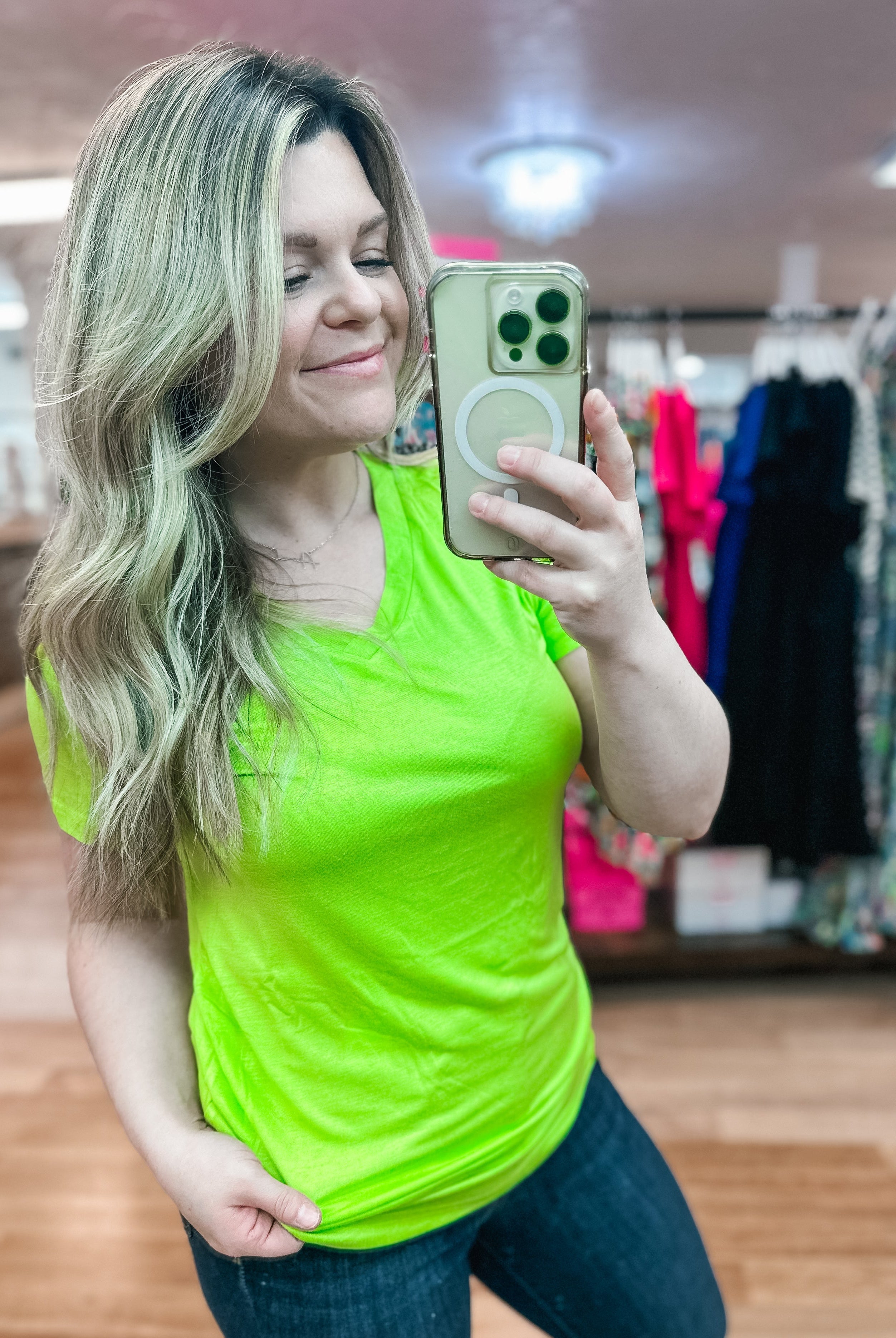 Lime Green Basic Tee-Graphic Tops-Dear Me Southern Boutique, located in DeRidder, Louisiana