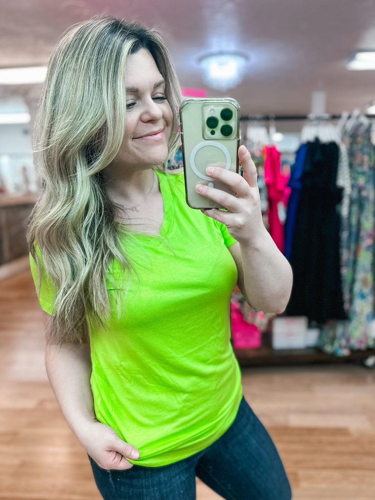 Lime Green Basic Tee-Tops-Dear Me Southern Boutique, located in DeRidder, Louisiana