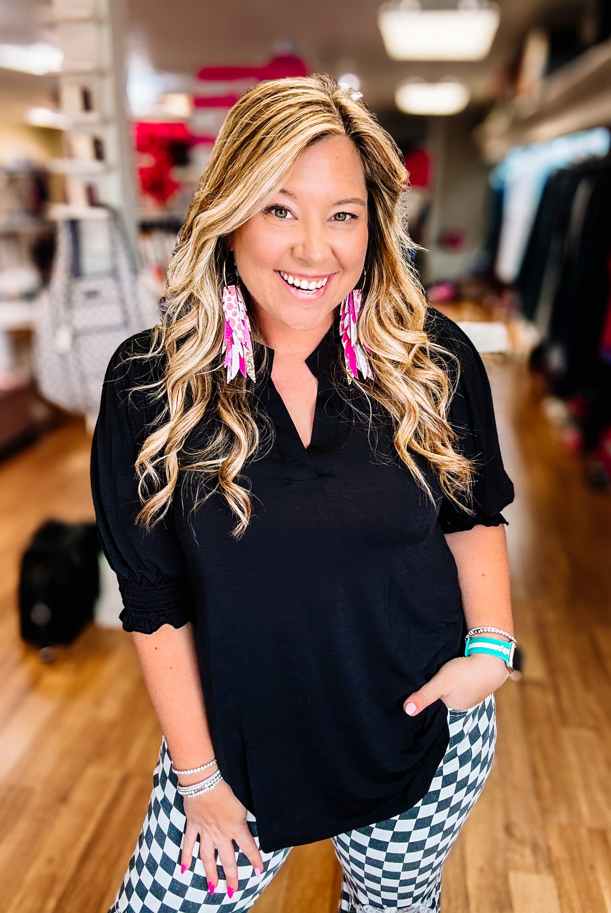 Linley 3/4 Sleeve Top-Black-Tops-Dear Me Southern Boutique, located in DeRidder, Louisiana