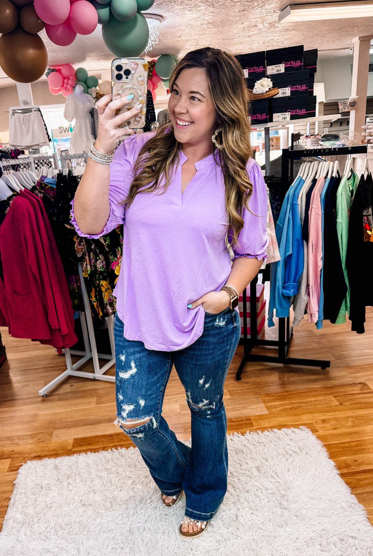Linley 3/4 Sleeve Top- Orchid-Tops-Dear Me Southern Boutique, located in DeRidder, Louisiana