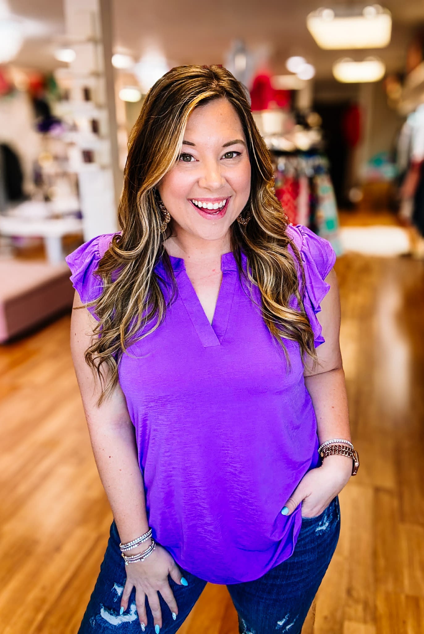 Lizzy Top- Violet-Blouses-Dear Me Southern Boutique, located in DeRidder, Louisiana