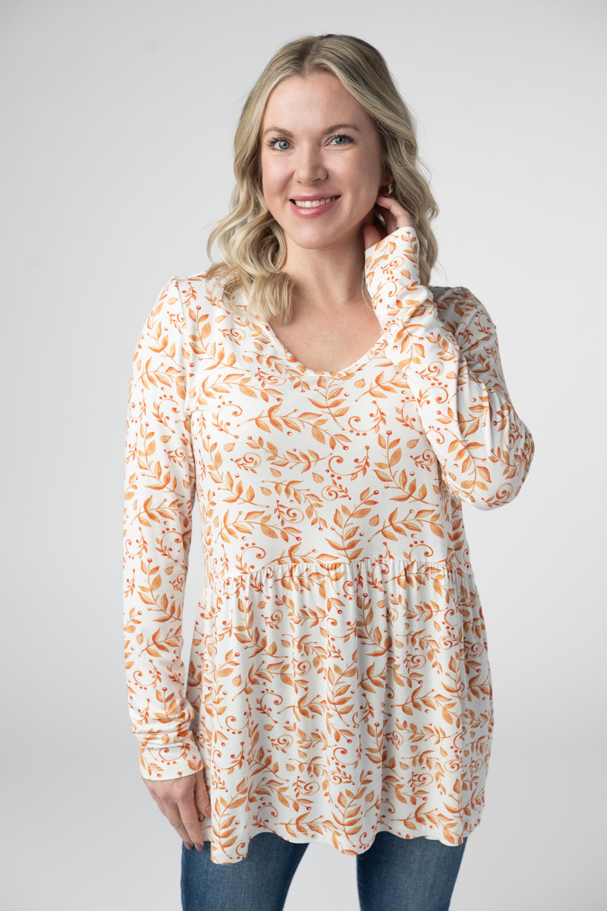 Long Sleeve Sarah Ruffle Top - Autumn Vines-Tops-Dear Me Southern Boutique, located in DeRidder, Louisiana