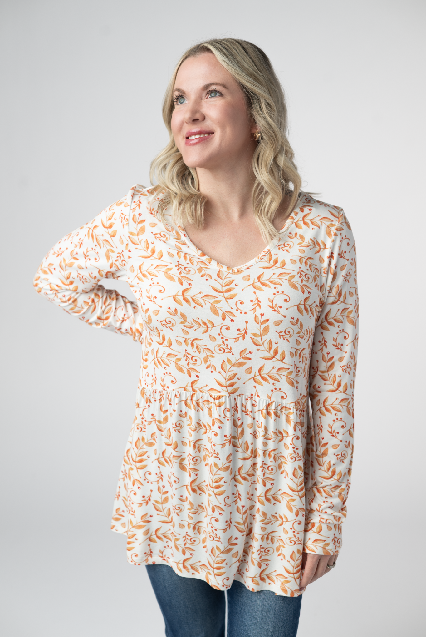 Long Sleeve Sarah Ruffle Top - Autumn Vines-Tops-Dear Me Southern Boutique, located in DeRidder, Louisiana