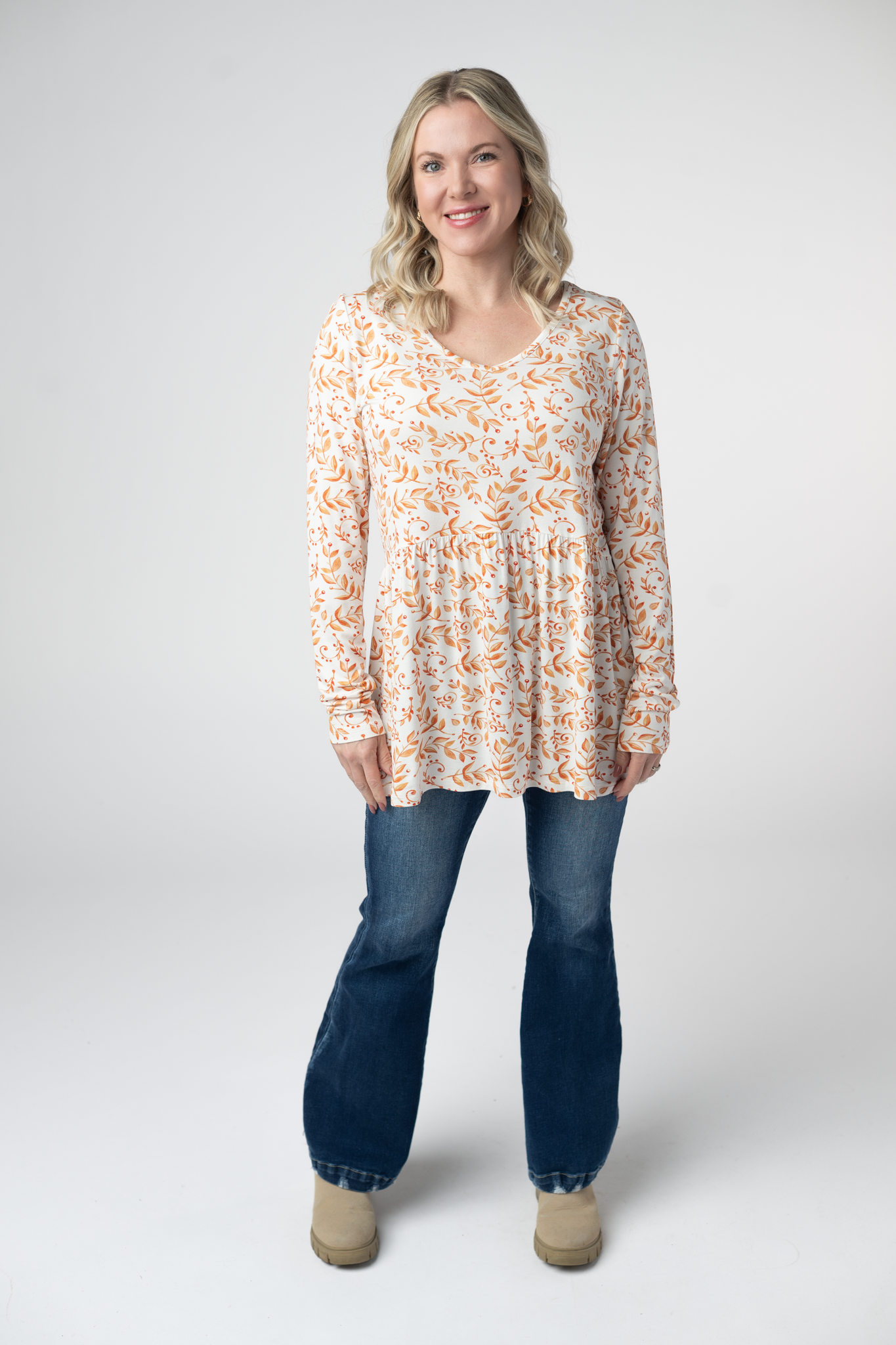 Long Sleeve Sarah Ruffle Top - Autumn Vines-Tops-Dear Me Southern Boutique, located in DeRidder, Louisiana