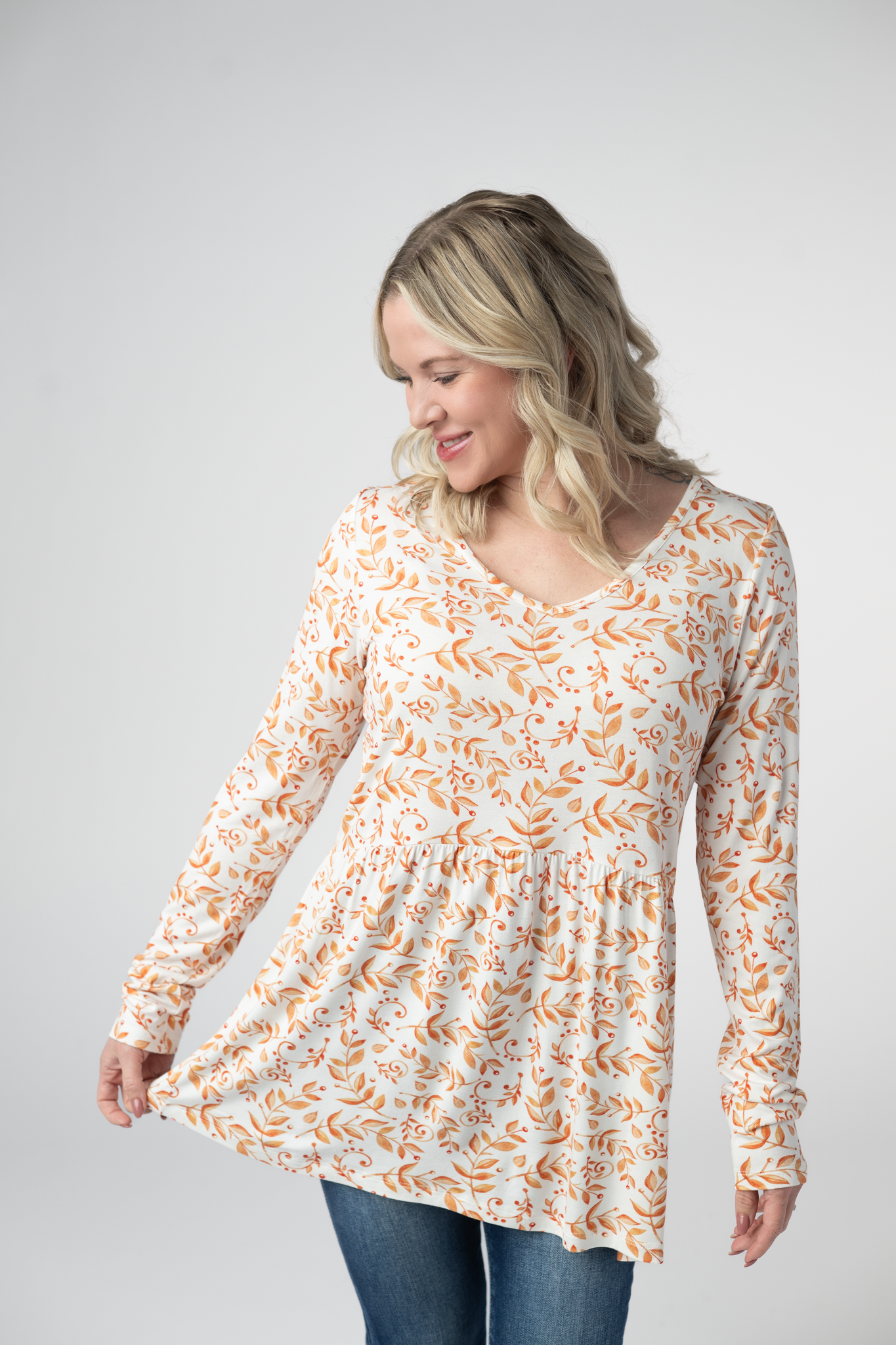 Long Sleeve Sarah Ruffle Top - Autumn Vines-Tops-Dear Me Southern Boutique, located in DeRidder, Louisiana