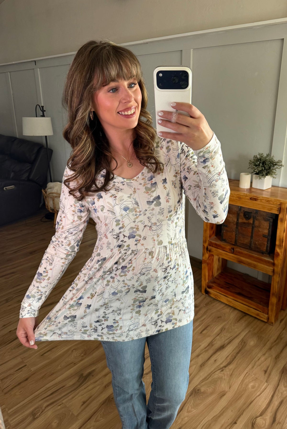 Long Sleeve Sarah Ruffle Top - Olive Meadow-Tops-Dear Me Southern Boutique, located in DeRidder, Louisiana