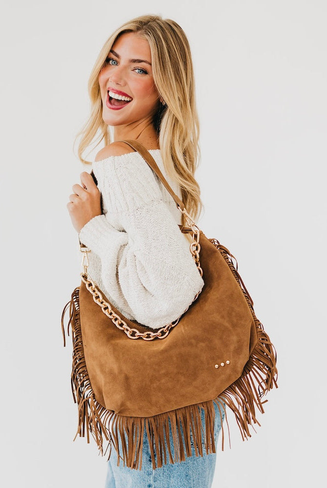 Loretta Suede Fringe Slouchy Bag-Presales-Dear Me Southern Boutique, located in DeRidder, Louisiana
