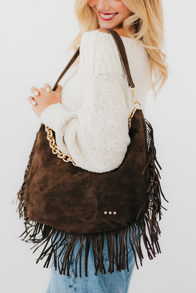 Loretta Suede Fringe Slouchy Bag-Presales-Dear Me Southern Boutique, located in DeRidder, Louisiana