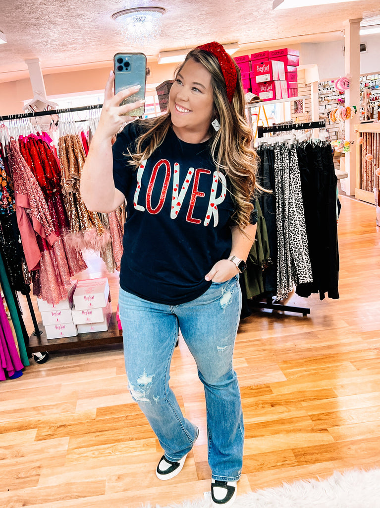 Lover Sequin Tee-Tops-Dear Me Southern Boutique, located in DeRidder, Louisiana