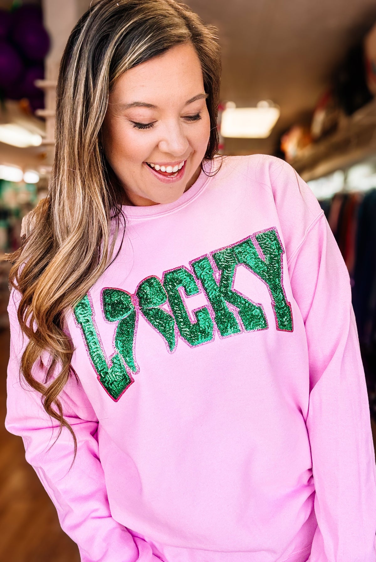 Lucky Charm Sequin Pullover-Sweatshirts-Dear Me Southern Boutique, located in DeRidder, Louisiana