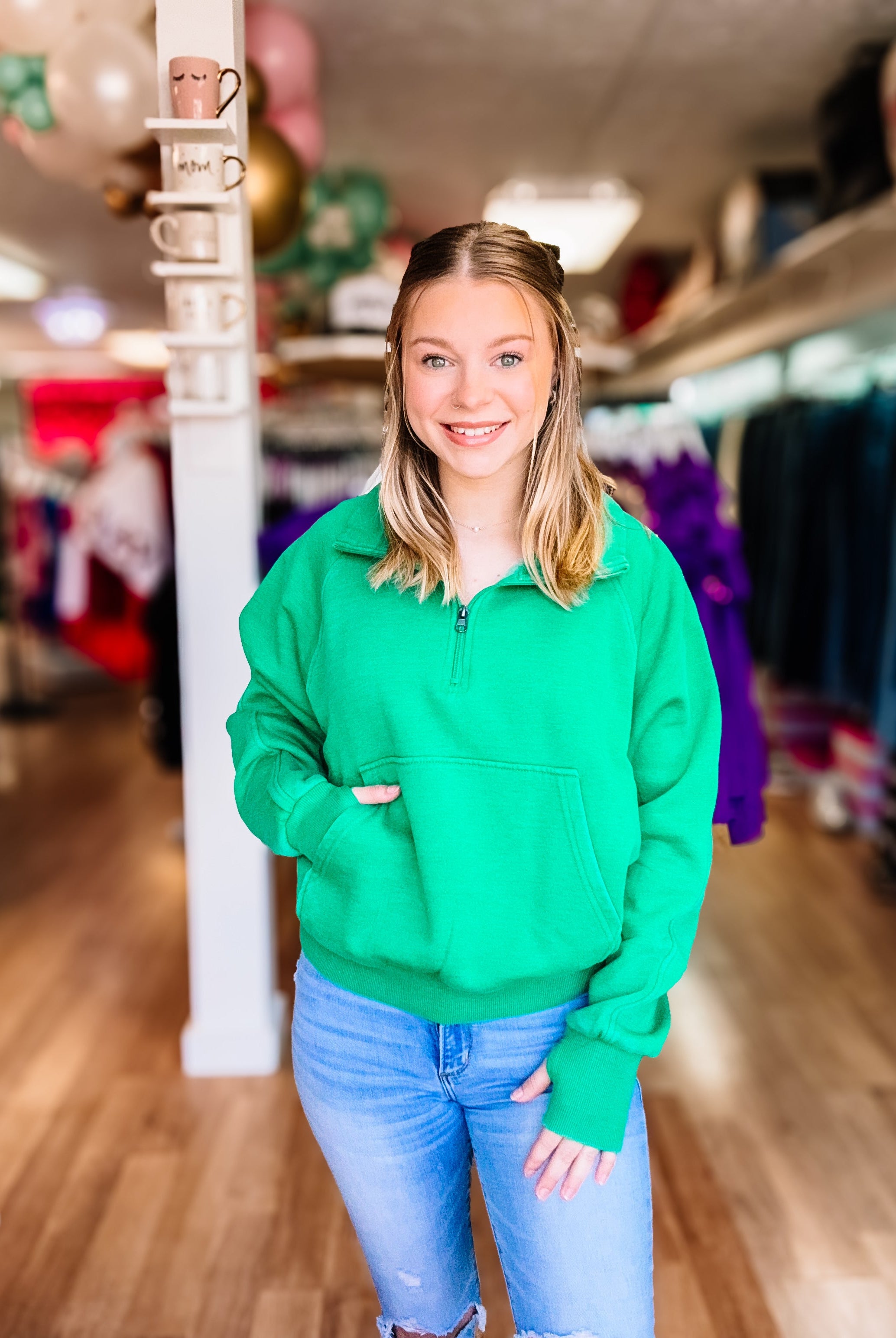 Lucky Lady Quarter Zip Pullover-Pullover-Dear Me Southern Boutique, located in DeRidder, Louisiana