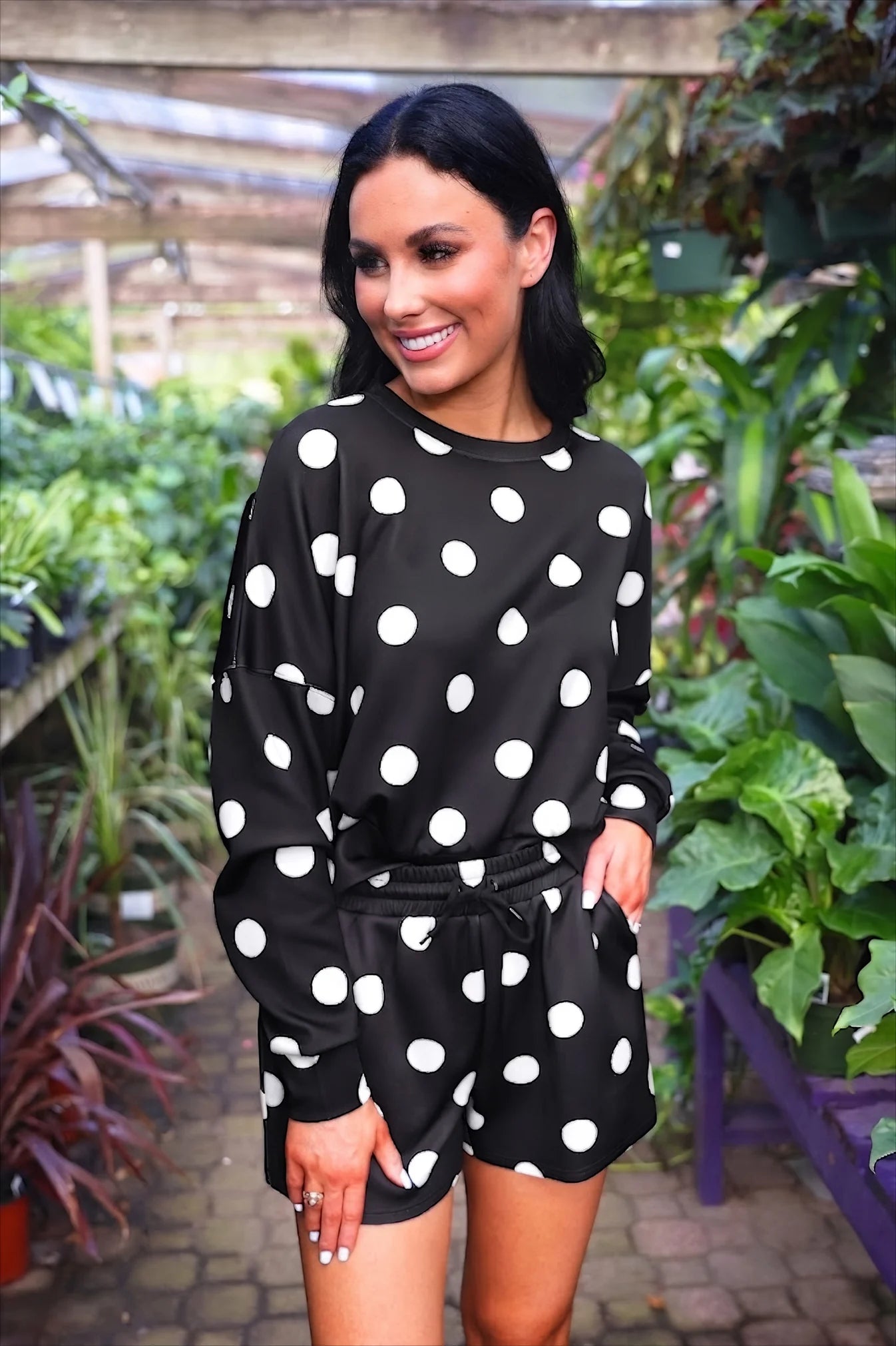 Luna Luxe Pullover Set-After Dark Polka Dot-Dear Me Southern Boutique, located in DeRidder, Louisiana
