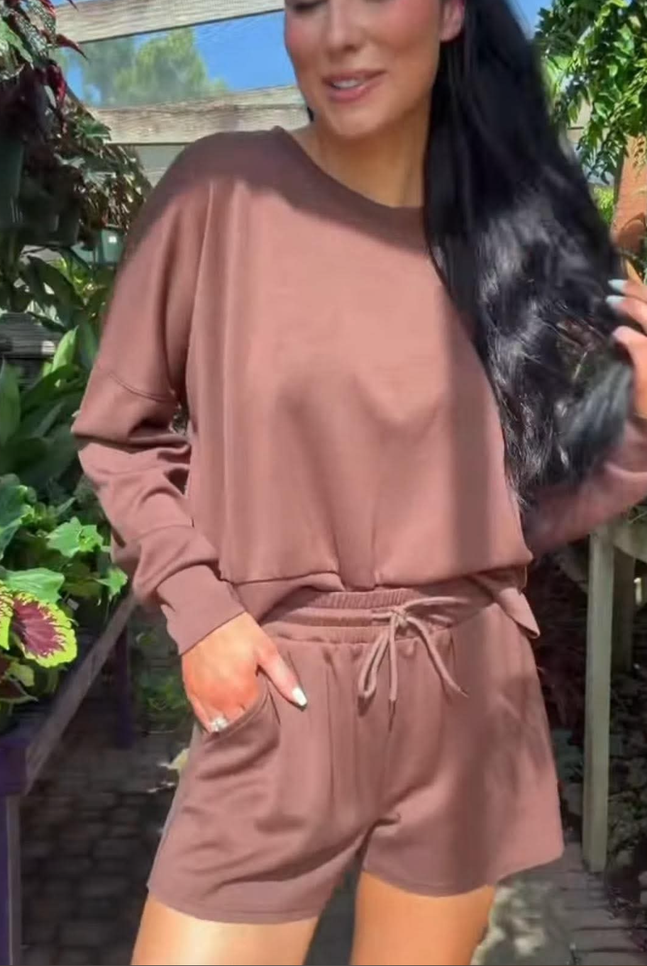 Luna Luxe Pullover Set-Chocolate-Dear Me Southern Boutique, located in DeRidder, Louisiana