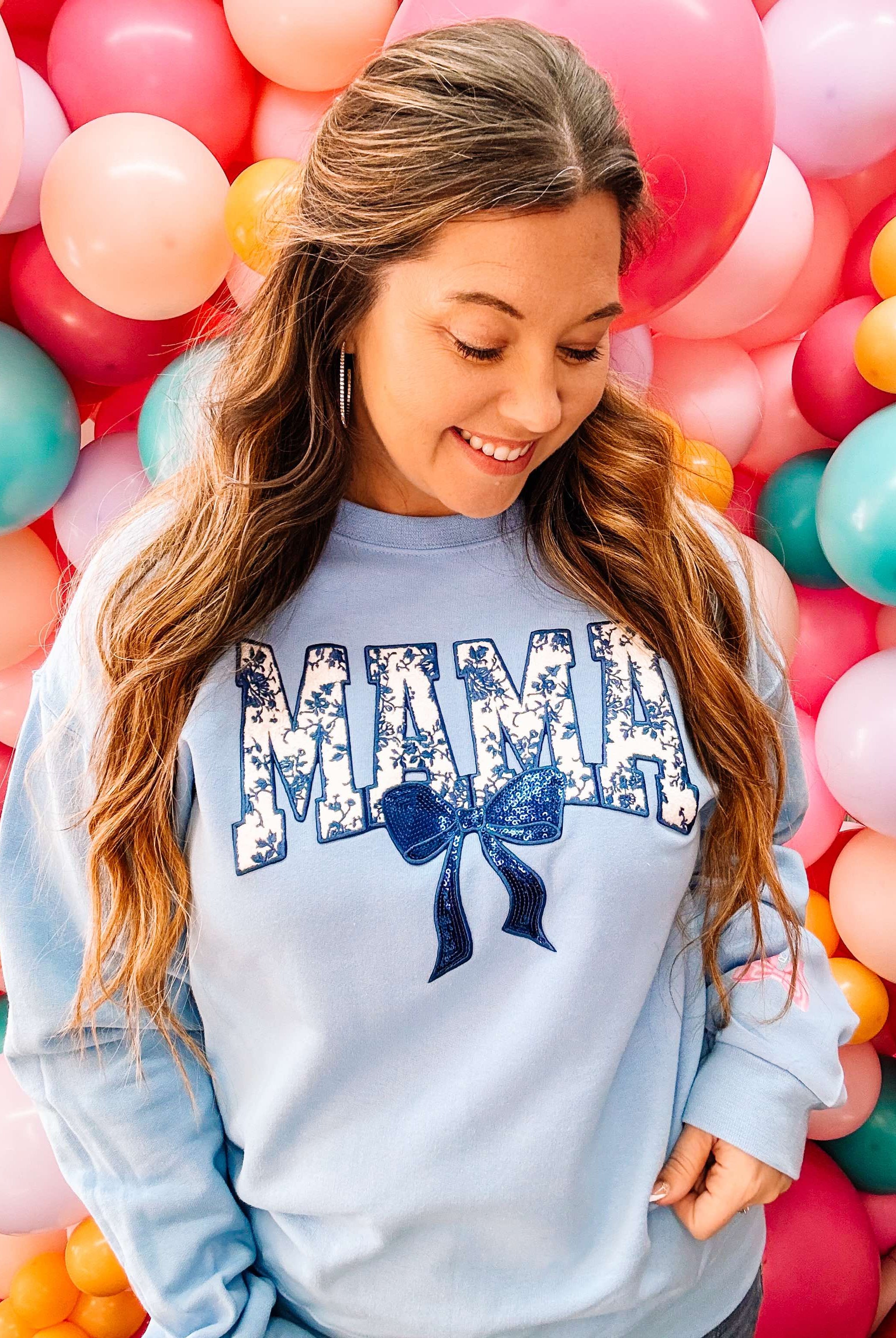 MAMA Blue Pullover Sweatshirt-Graphic Tops-Dear Me Southern Boutique, located in DeRidder, Louisiana