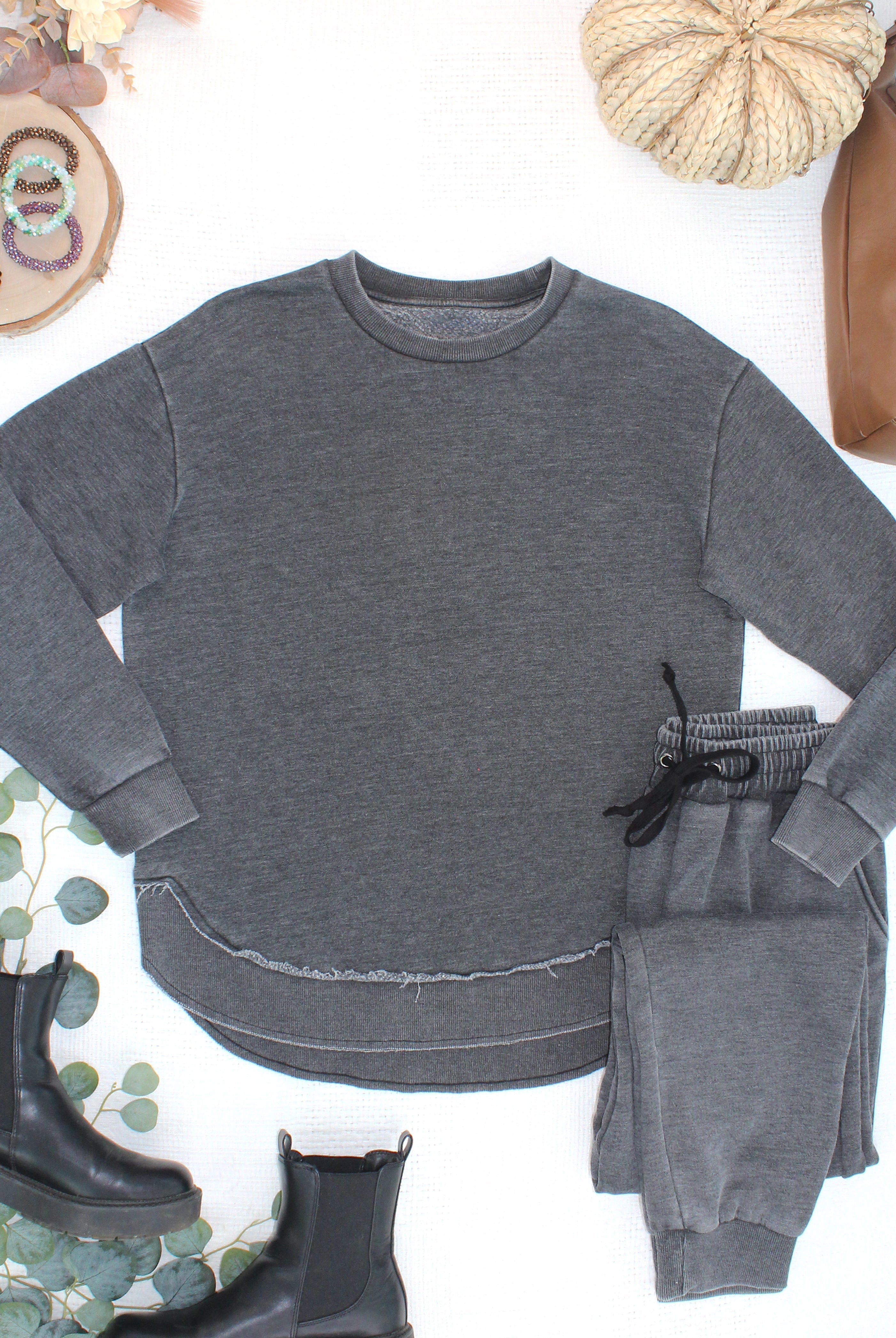 MARKET EXCLUSIVE Vintage Wash Pullover - Black-Pullover-Dear Me Southern Boutique, located in DeRidder, Louisiana