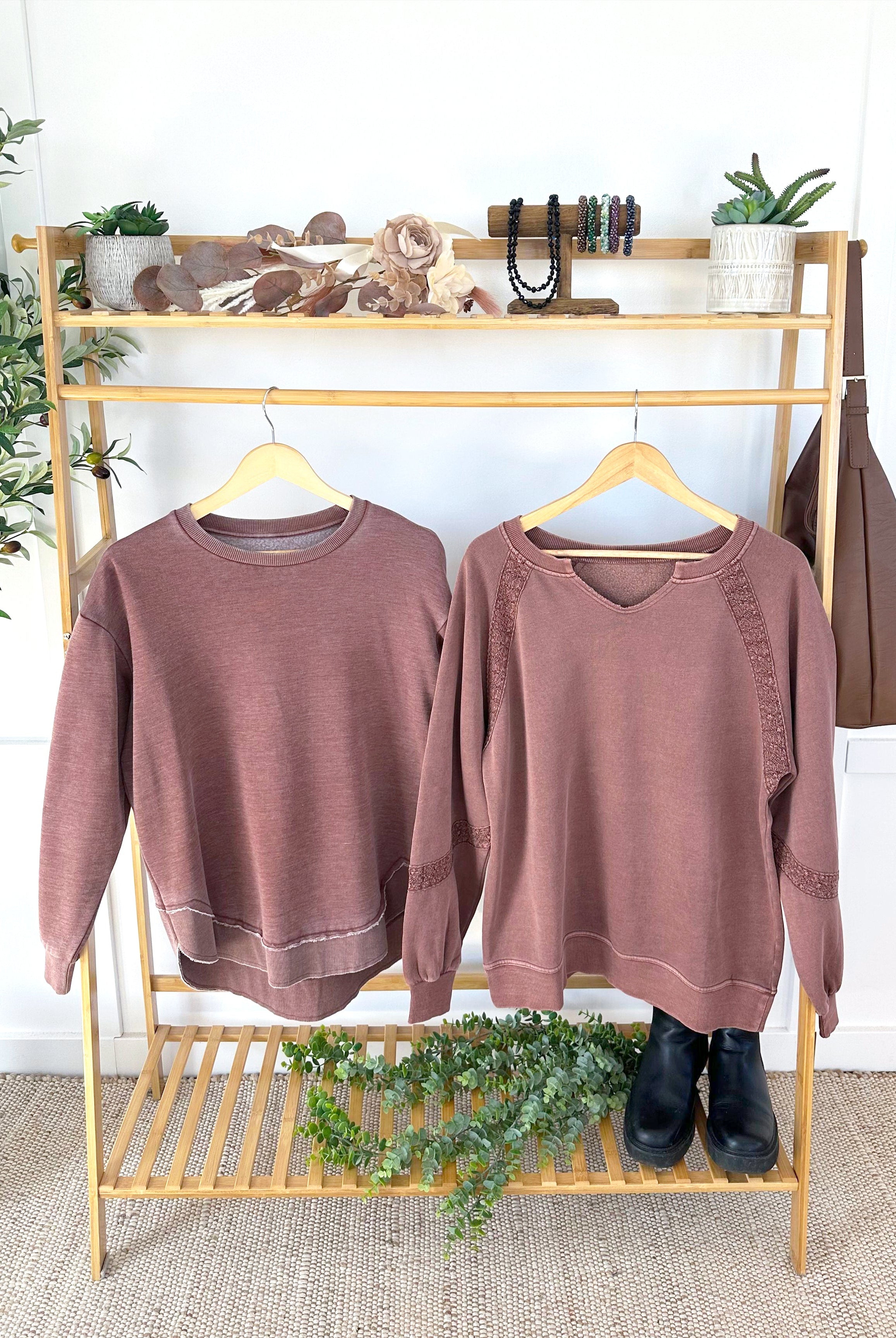MARKET EXCLUSIVE Vintage Wash Pullover - Brown-Pullover-Dear Me Southern Boutique, located in DeRidder, Louisiana
