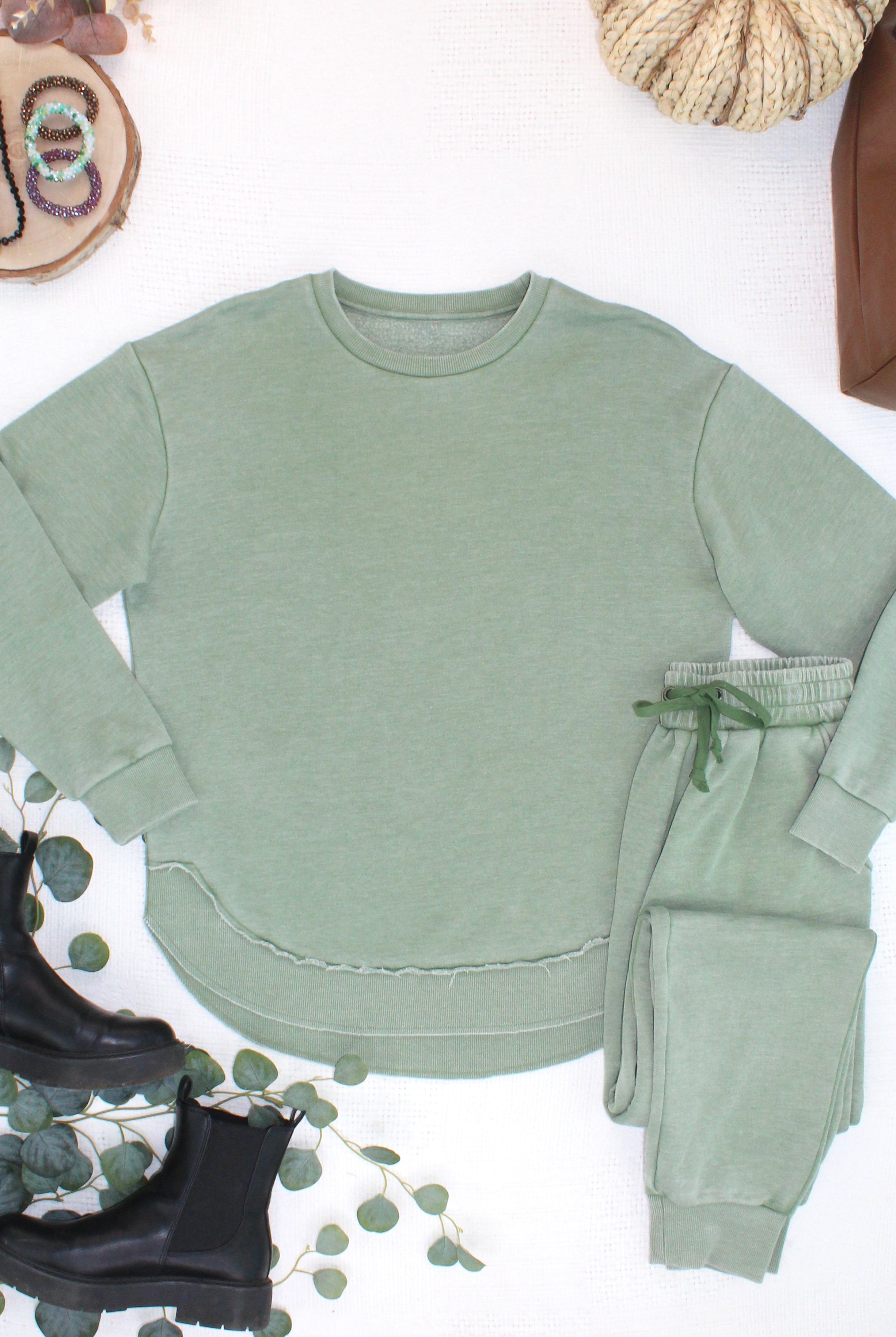 MARKET EXCLUSIVE Vintage Wash Pullover - Olive-Pullover-Dear Me Southern Boutique, located in DeRidder, Louisiana