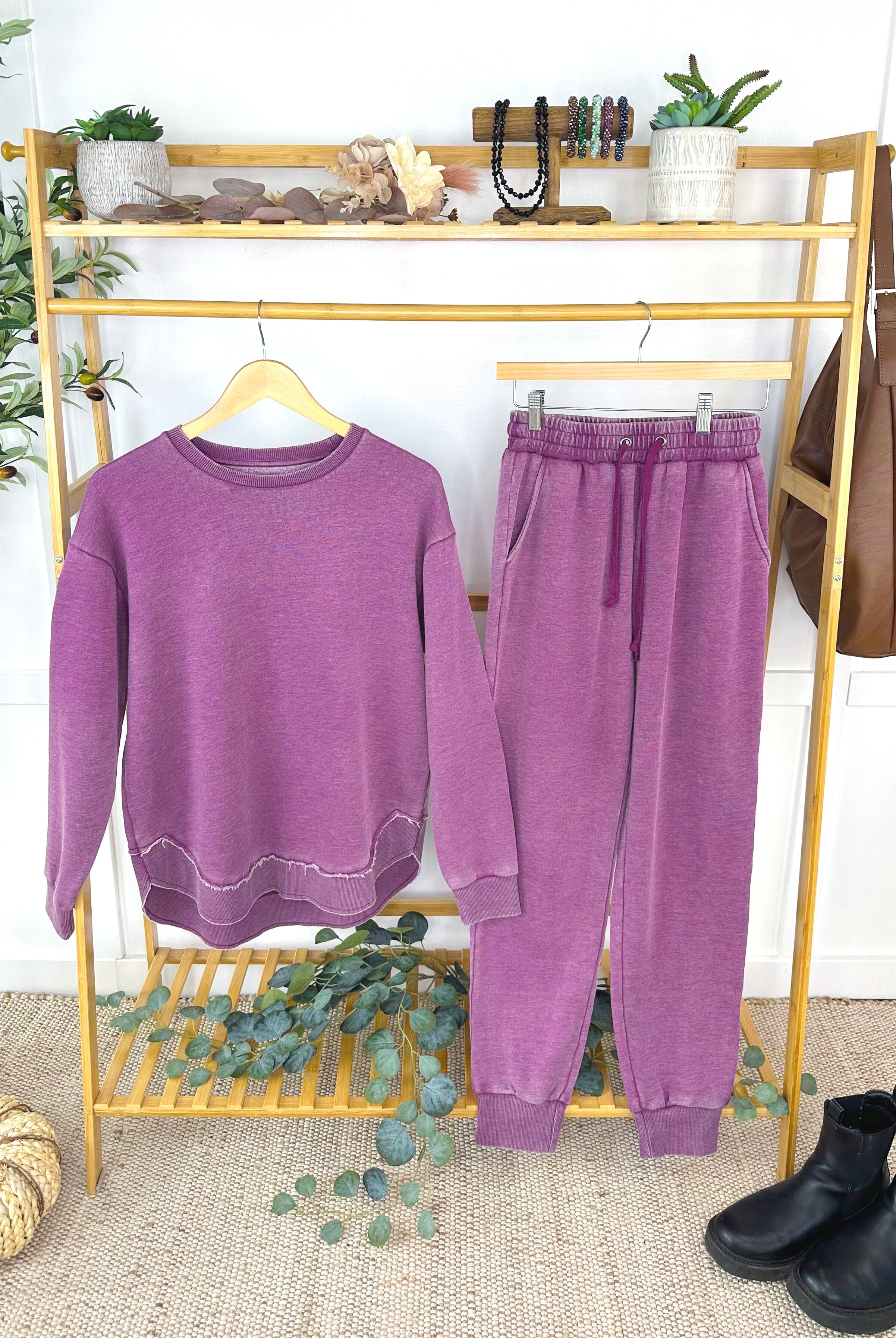 MARKET EXCLUSIVE Vintage Wash Pullover - Purple-Pullover-Dear Me Southern Boutique, located in DeRidder, Louisiana