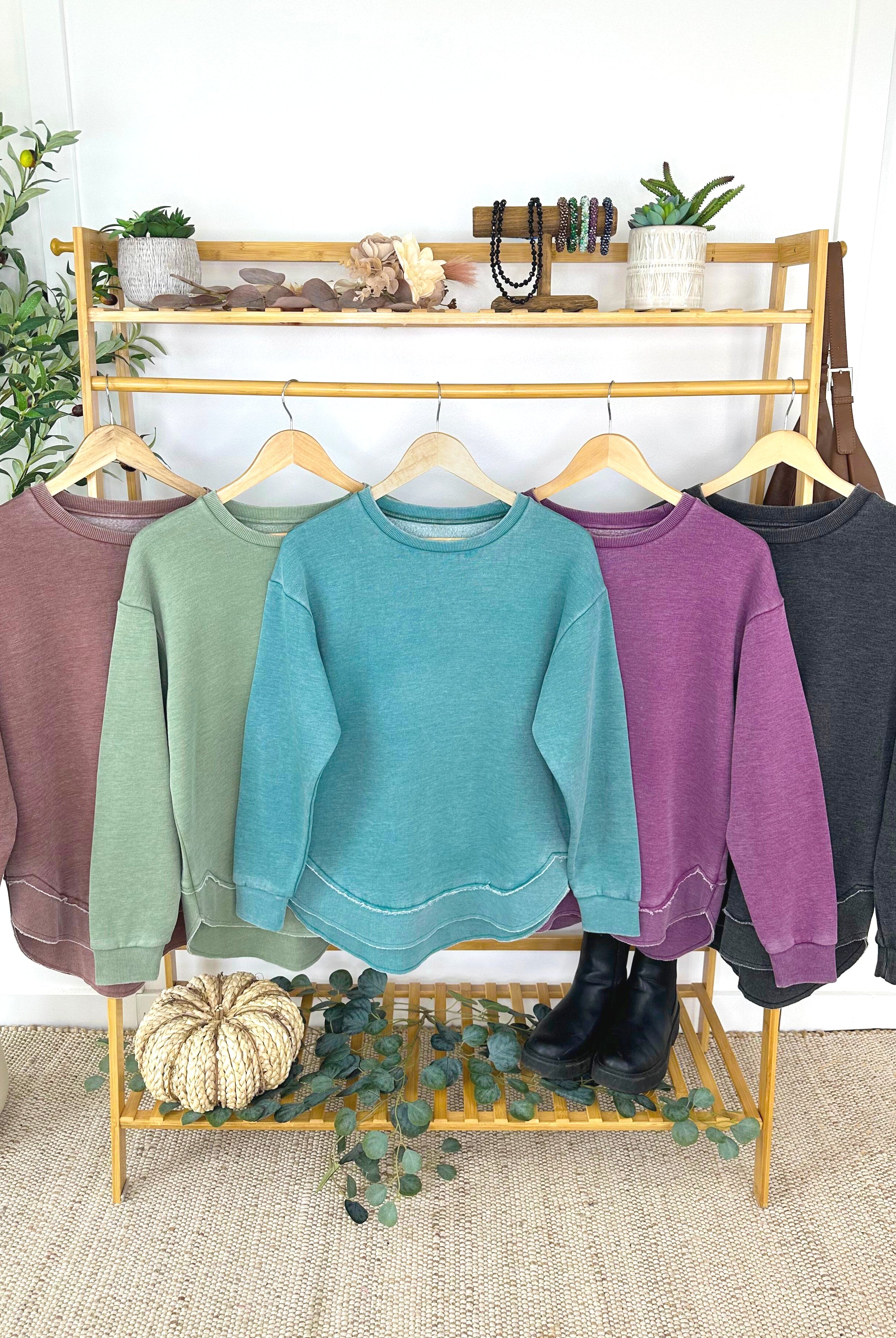 MARKET EXCLUSIVE Vintage Wash Pullover - Purple-Pullover-Dear Me Southern Boutique, located in DeRidder, Louisiana
