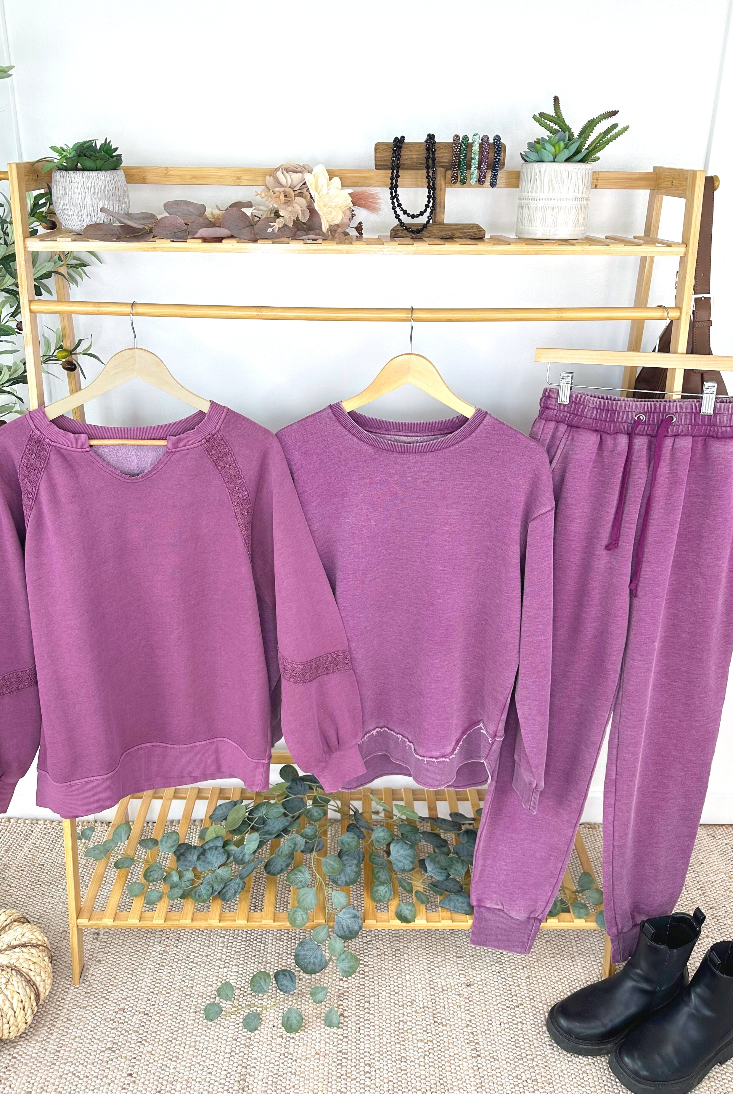 MARKET EXCLUSIVE Vintage Wash Pullover - Purple-Pullover-Dear Me Southern Boutique, located in DeRidder, Louisiana