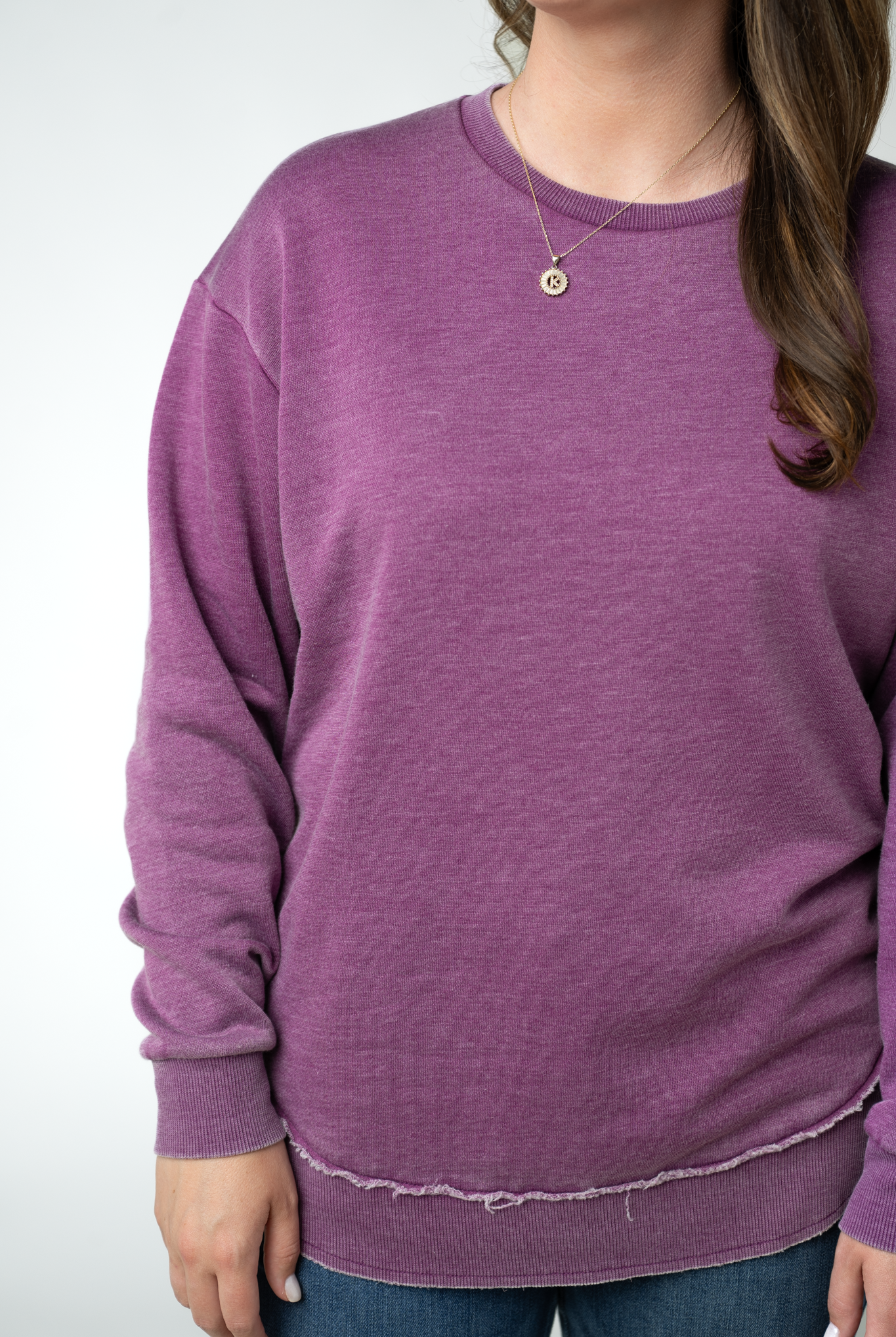 MARKET EXCLUSIVE Vintage Wash Pullover - Purple-Pullover-Dear Me Southern Boutique, located in DeRidder, Louisiana