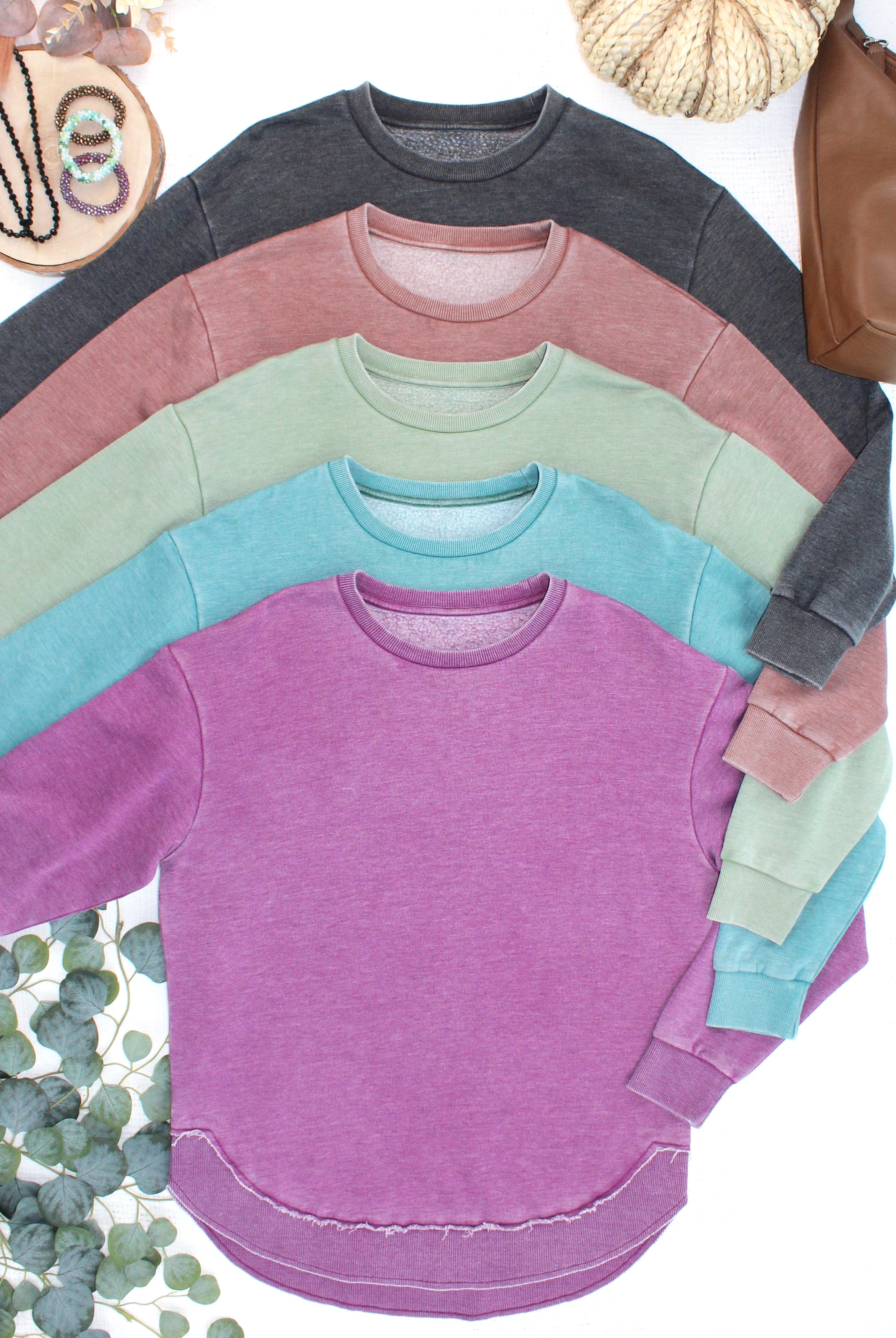 MARKET EXCLUSIVE Vintage Wash Pullover - Purple-Pullover-Dear Me Southern Boutique, located in DeRidder, Louisiana