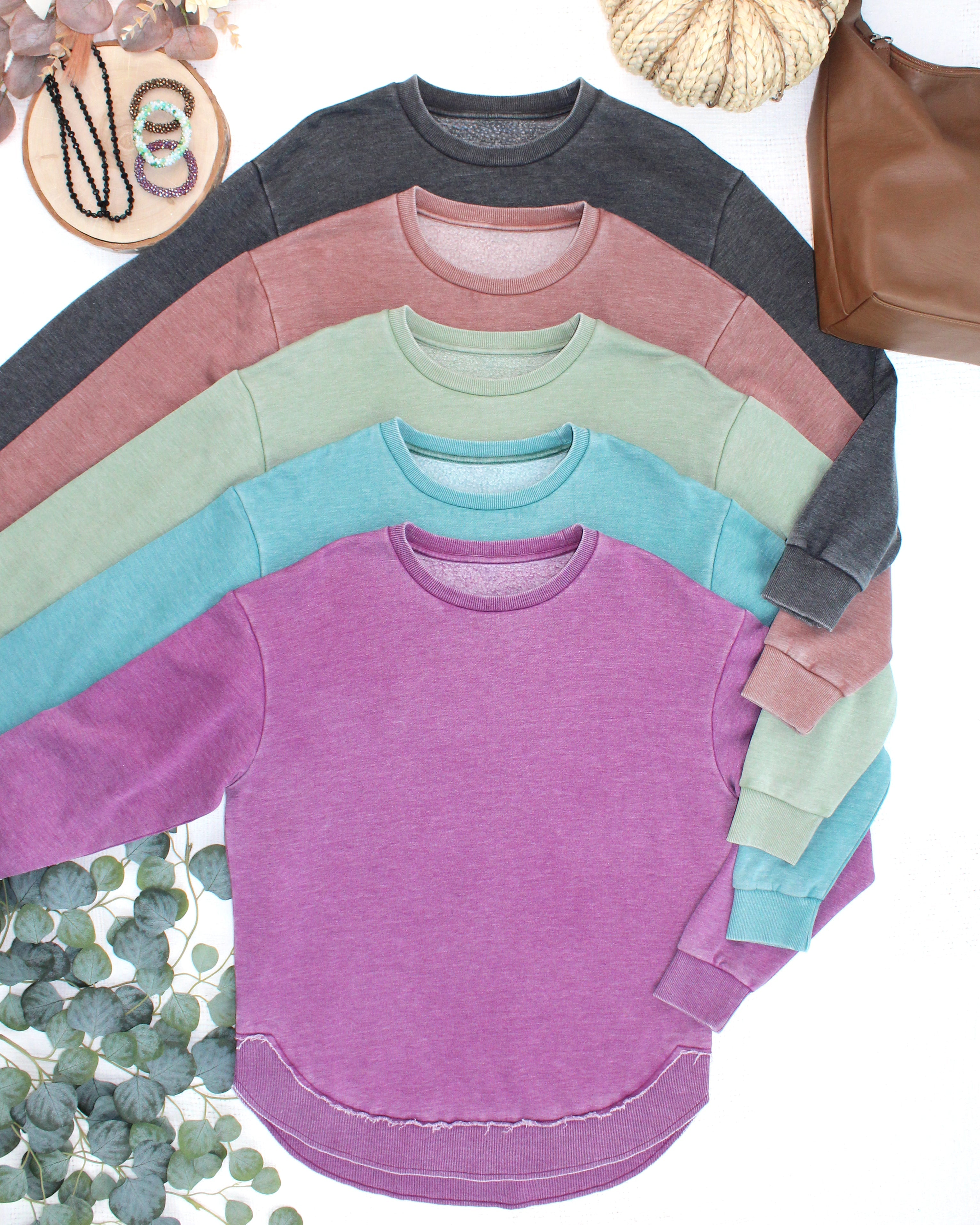 MARKET EXCLUSIVE Vintage Wash Pullover - Purple-Pullover-Dear Me Southern Boutique, located in DeRidder, Louisiana