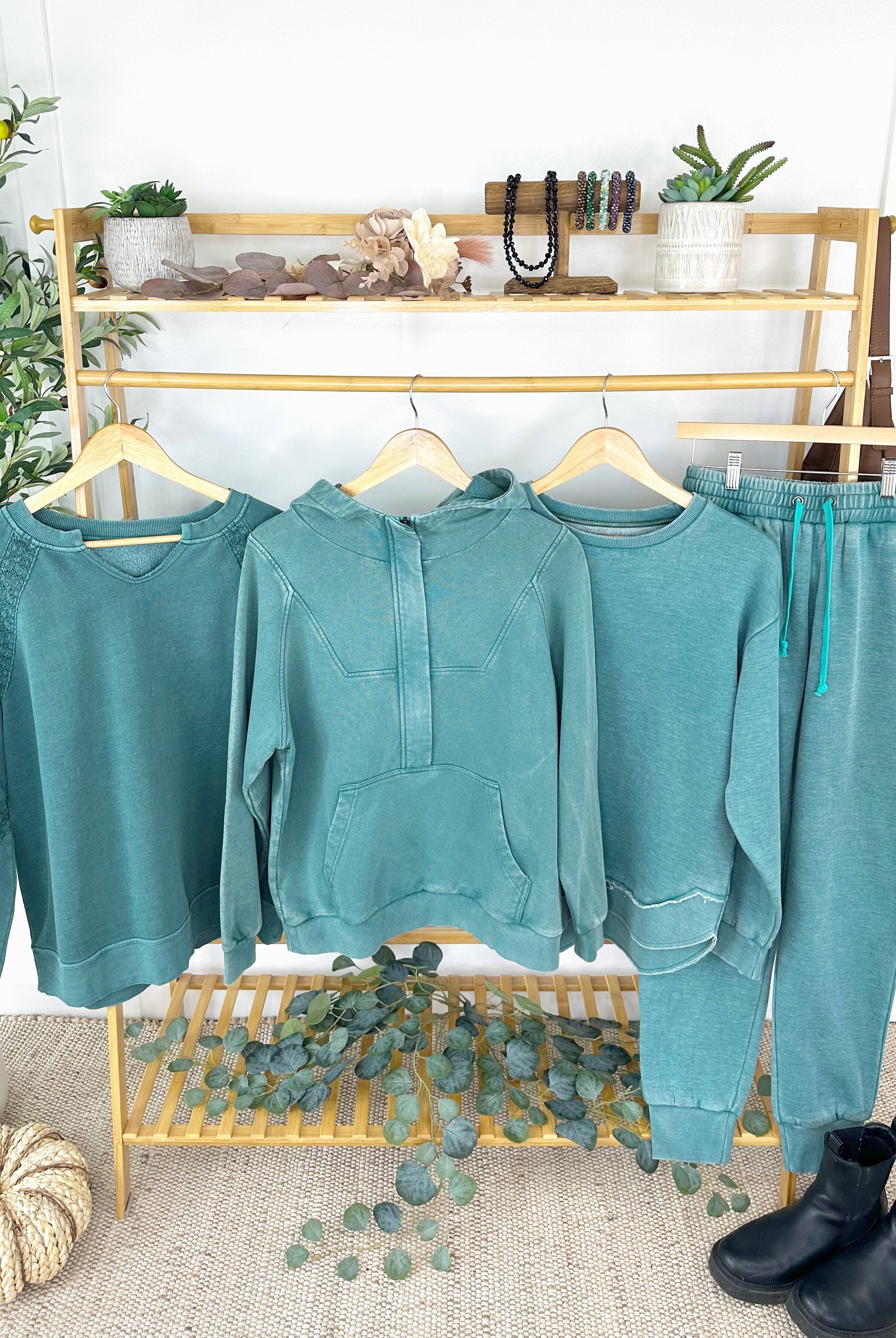 MARKET EXCLUSIVE Vintage Wash Pullover - Teal-Pullover-Dear Me Southern Boutique, located in DeRidder, Louisiana