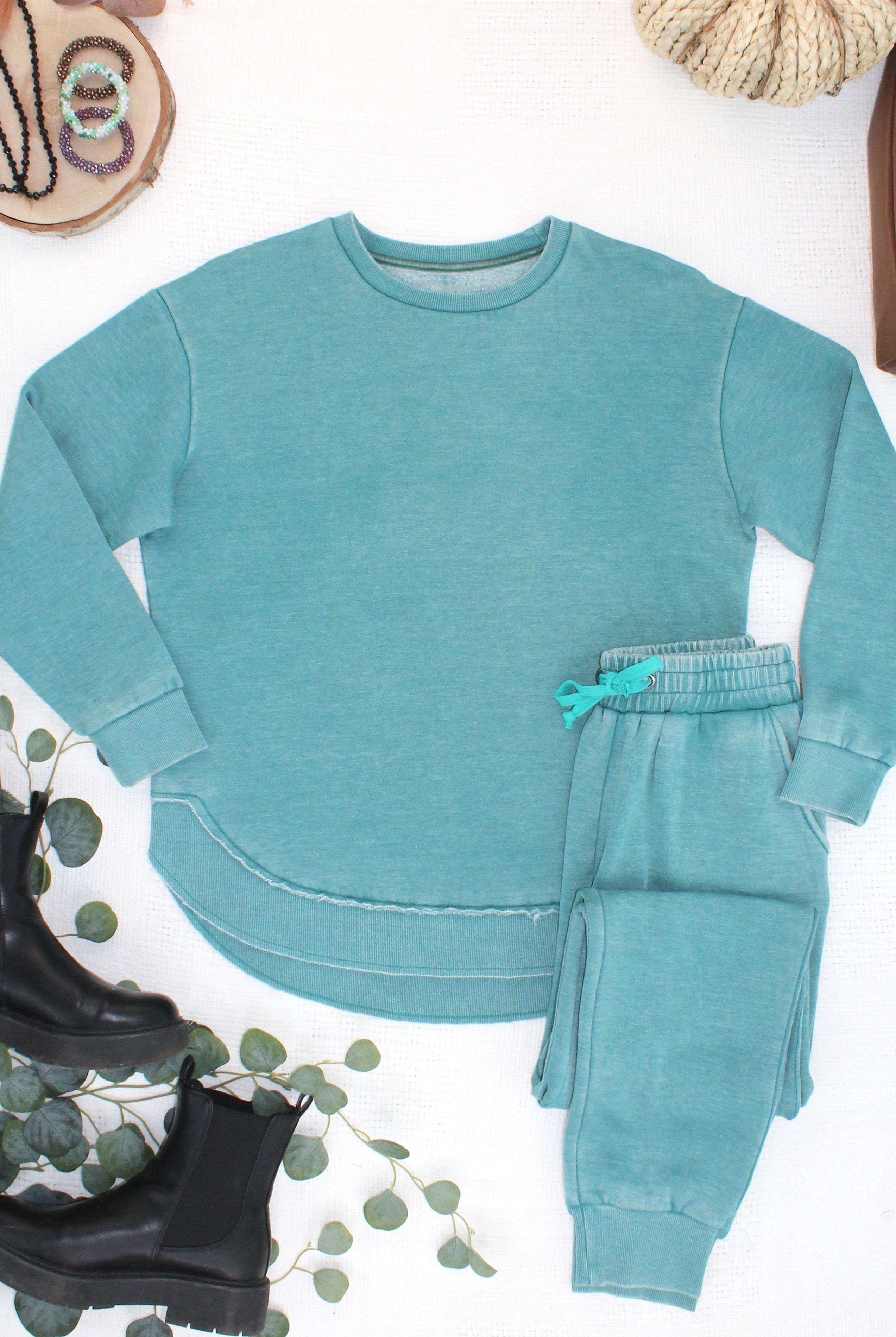 MARKET EXCLUSIVE Vintage Wash Pullover - Teal-Pullover-Dear Me Southern Boutique, located in DeRidder, Louisiana