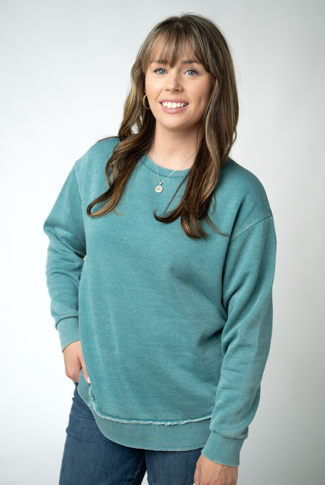 MARKET EXCLUSIVE Vintage Wash Pullover - Teal-Pullover-Dear Me Southern Boutique, located in DeRidder, Louisiana