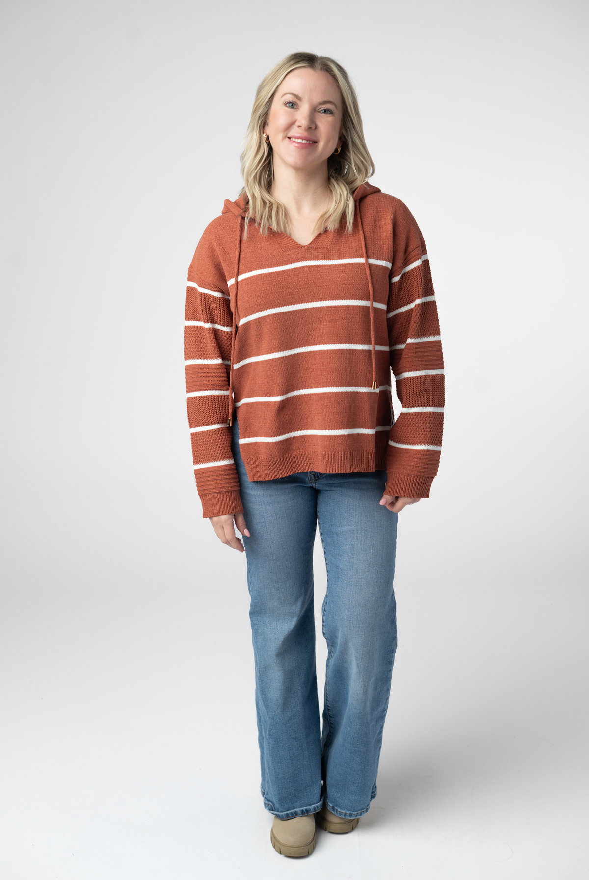 Maddie Striped Hoodie - Pumpkin Spice-Sweaters-Dear Me Southern Boutique, located in DeRidder, Louisiana