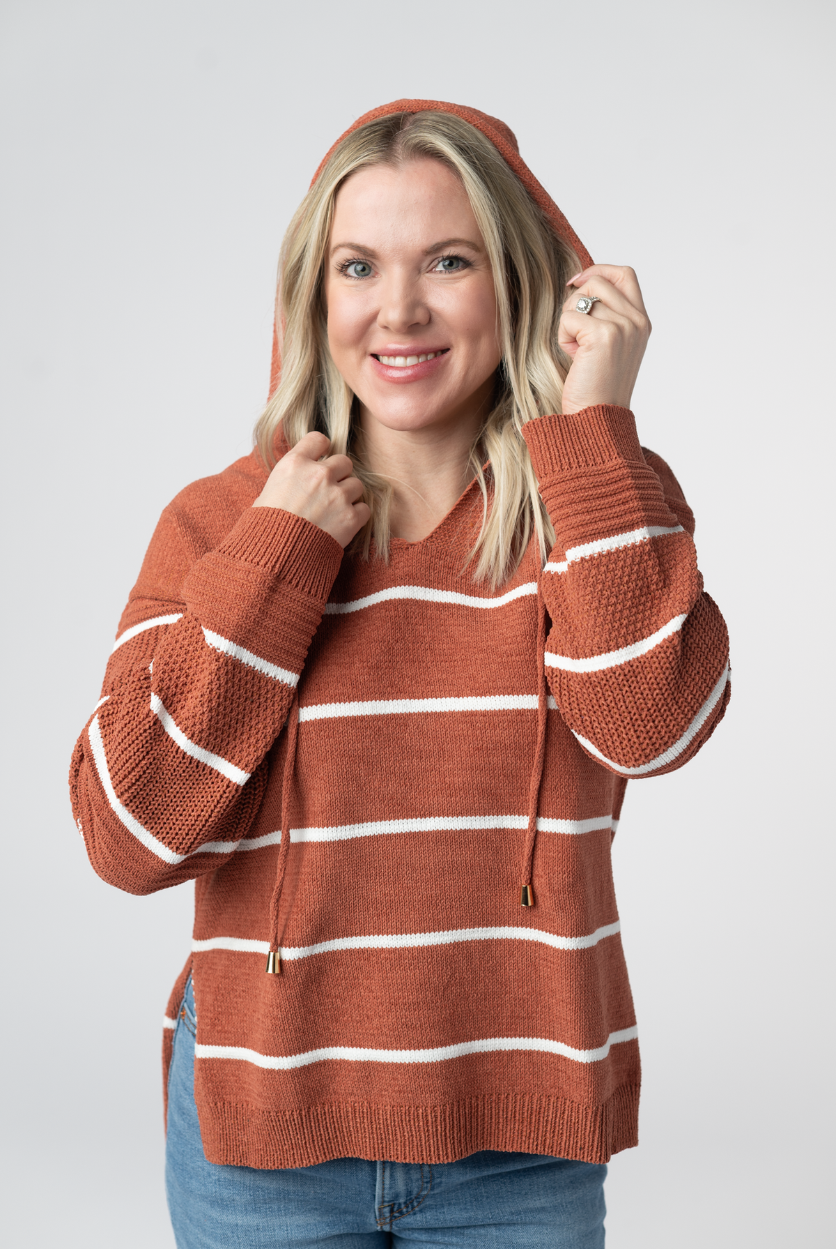 Maddie Striped Hoodie - Pumpkin Spice-Sweaters-Dear Me Southern Boutique, located in DeRidder, Louisiana