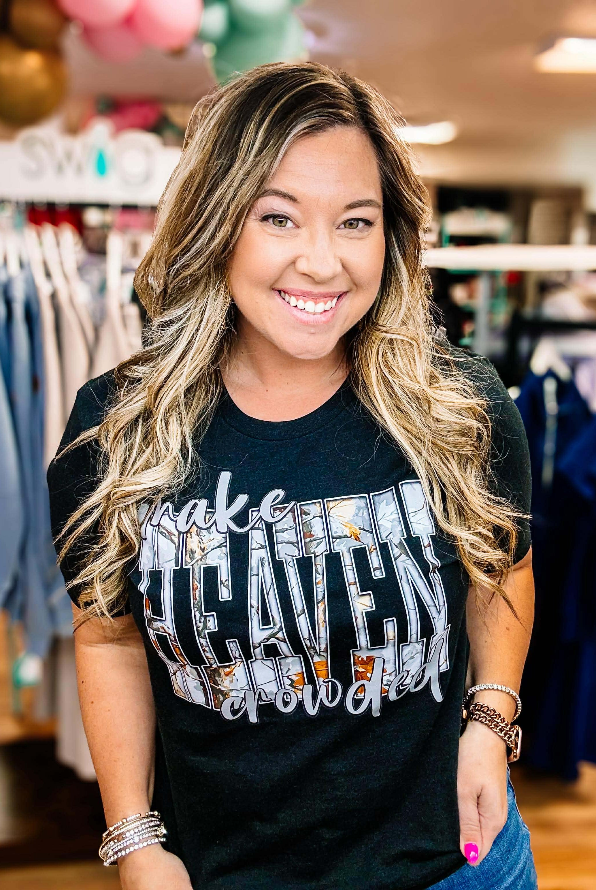 Make Heaven Crowded Tee-Graphic Tops-Dear Me Southern Boutique, located in DeRidder, Louisiana