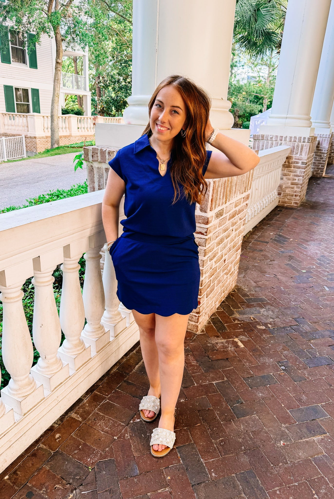 Make it Count Textured Cap Sleeve Skort Set -Navy-Sets-Dear Me Southern Boutique, located in DeRidder, Louisiana