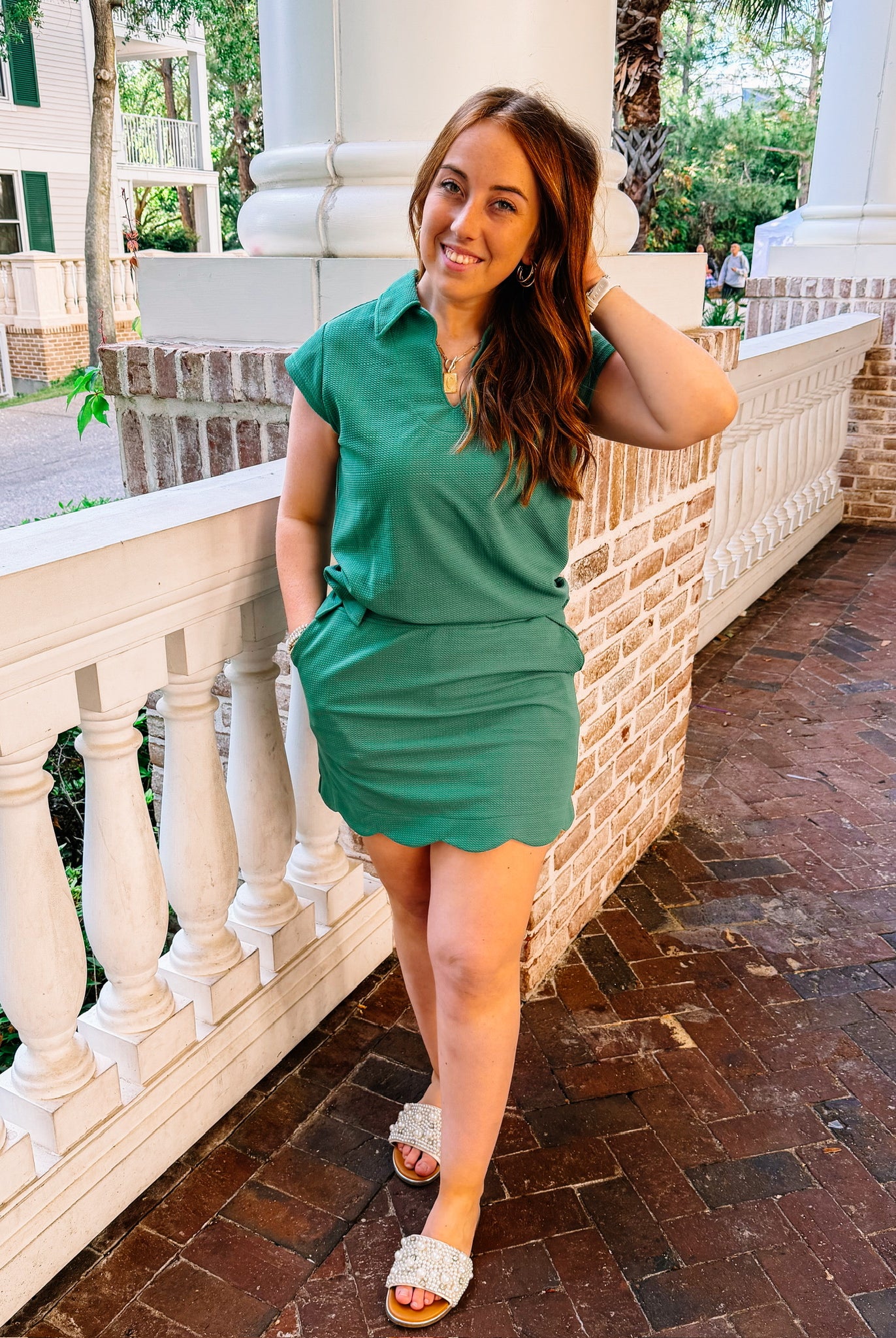 Make it Count Textured Cap Sleeve Skort Set -Olive-Sets-Dear Me Southern Boutique, located in DeRidder, Louisiana