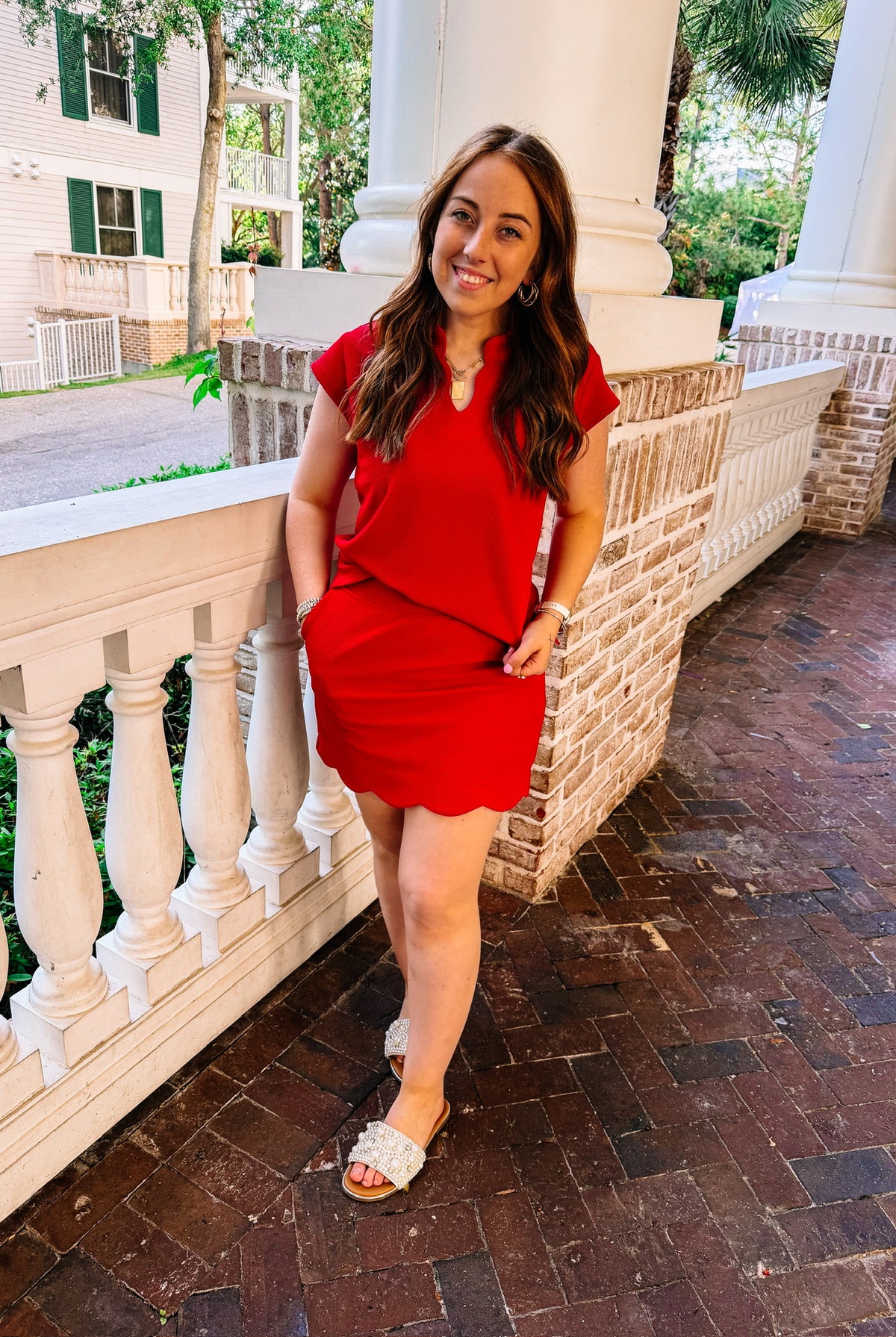 Make it Count Textured Cap Sleeve Skort Set -Red-Presales-Dear Me Southern Boutique, located in DeRidder, Louisiana