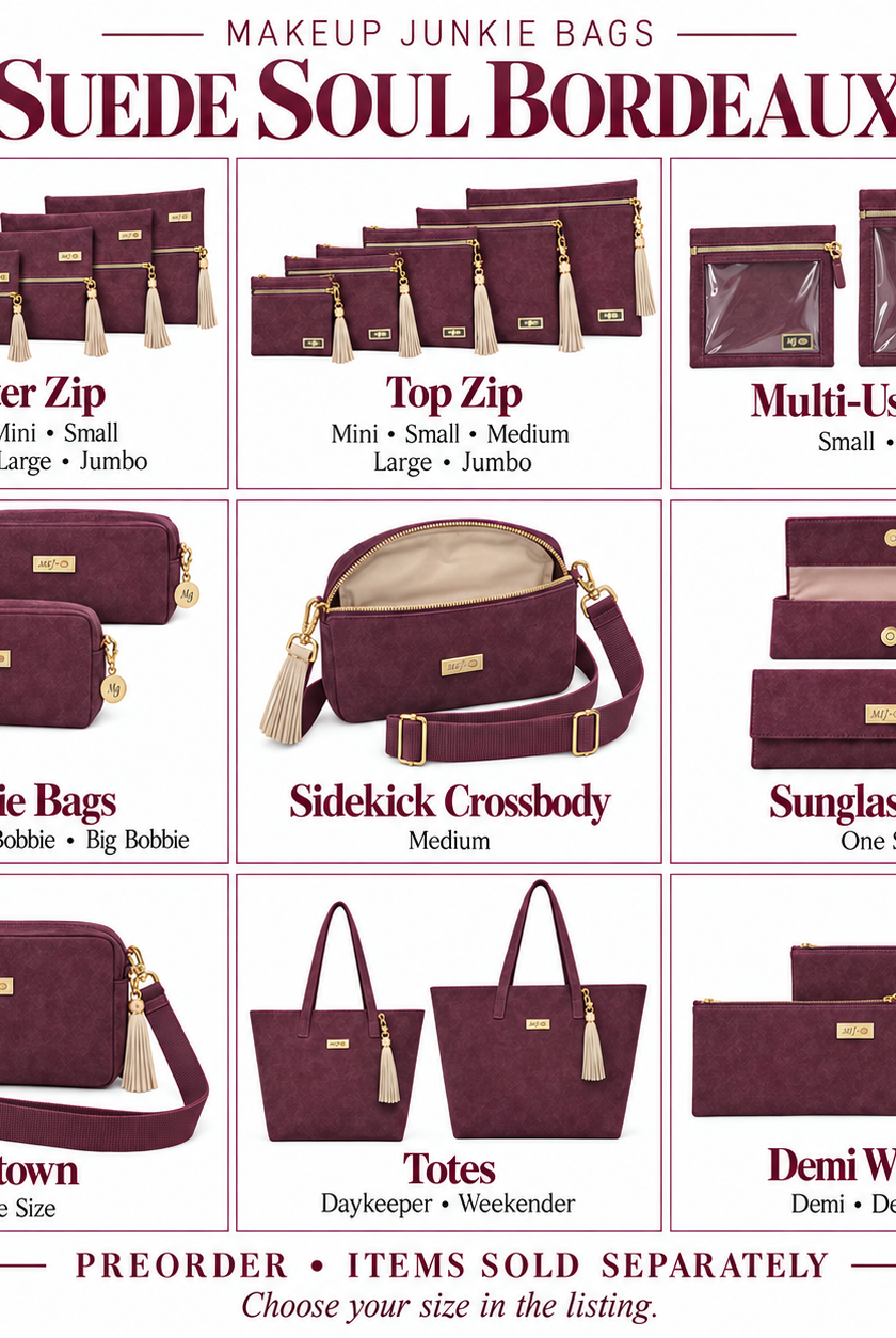 Makeup Junkie Bags - Suede Soul Bordeaux-Presales-Dear Me Southern Boutique, located in DeRidder, Louisiana