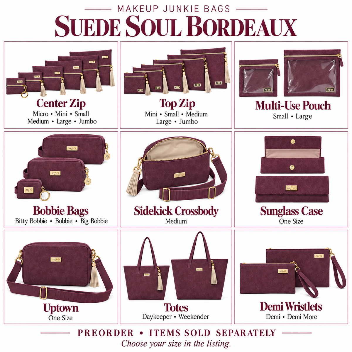 Makeup Junkie Bags - Suede Soul Bordeaux-Presales-Dear Me Southern Boutique, located in DeRidder, Louisiana