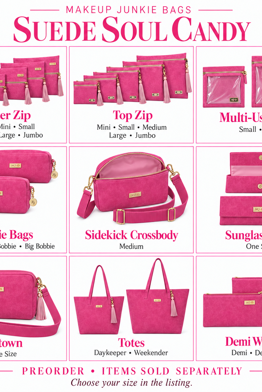 Makeup Junkie Bags - Suede Soul Candy-Presales-Dear Me Southern Boutique, located in DeRidder, Louisiana