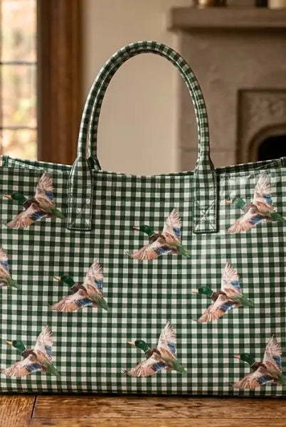 Mallard Marshland Green Gingham Vinyl Tote©-Bags/Purses-Dear Me Southern Boutique, located in DeRidder, Louisiana