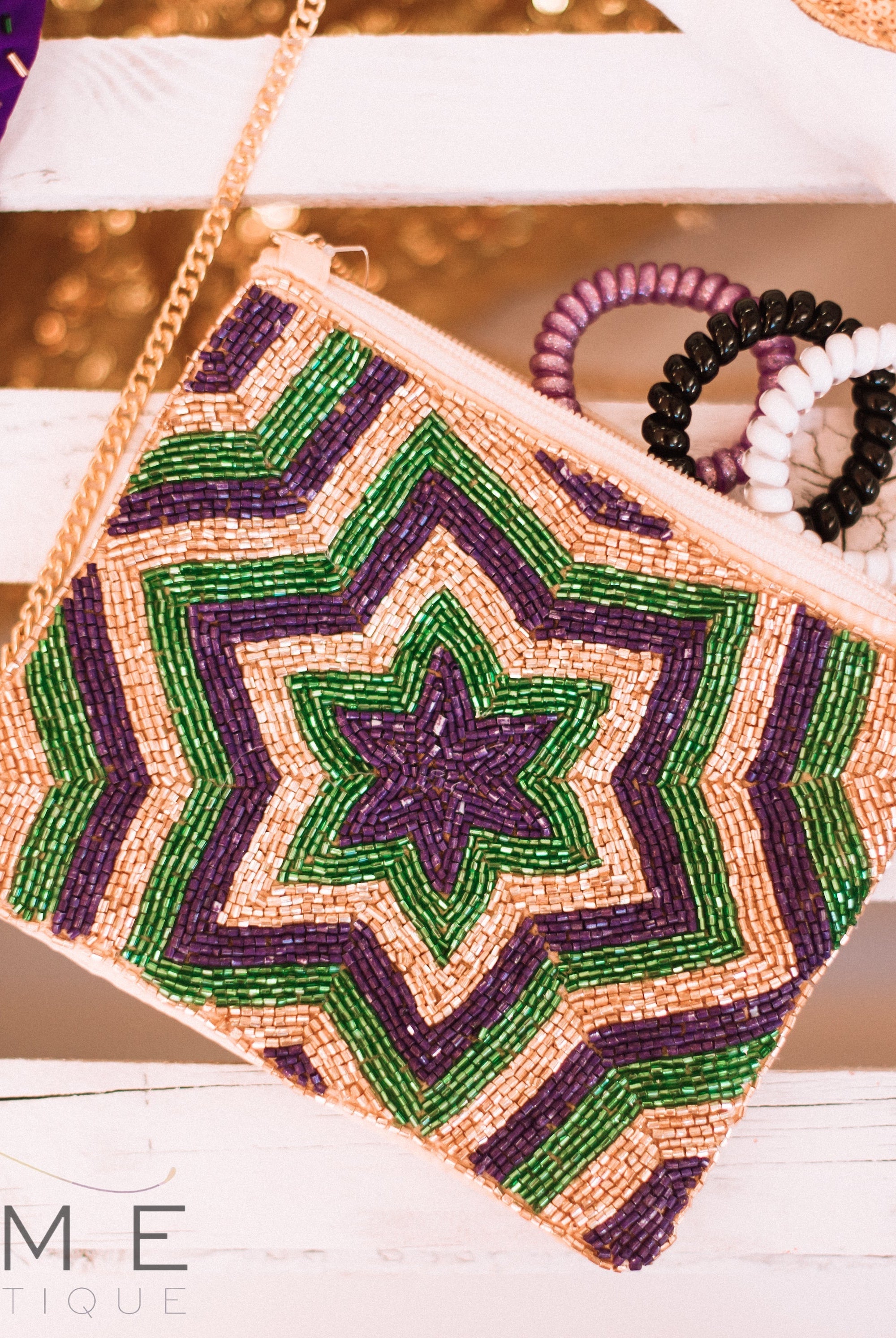 Mardi Gras Beaded Star Crossbody Mini-Handbags-Dear Me Southern Boutique, located in DeRidder, Louisiana
