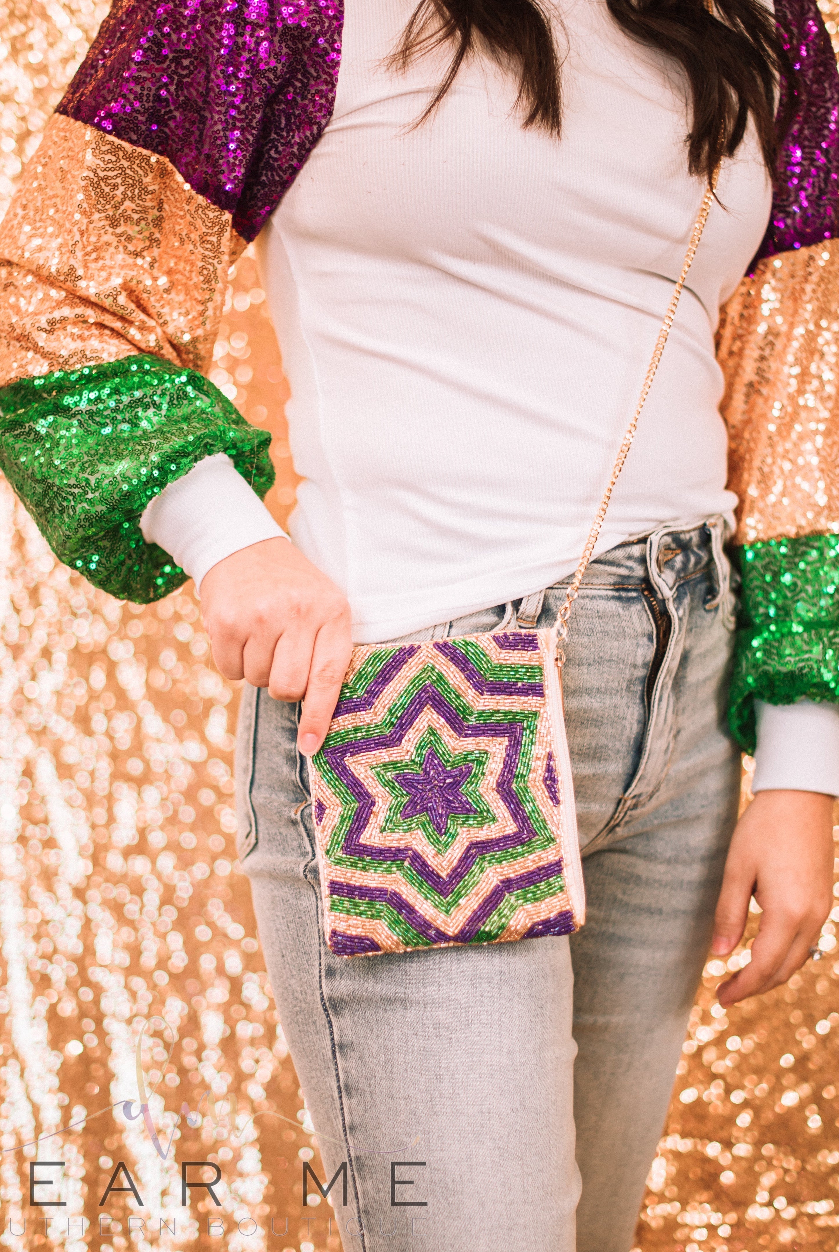 Mardi Gras Beaded Star Crossbody Mini-Handbags-Dear Me Southern Boutique, located in DeRidder, Louisiana
