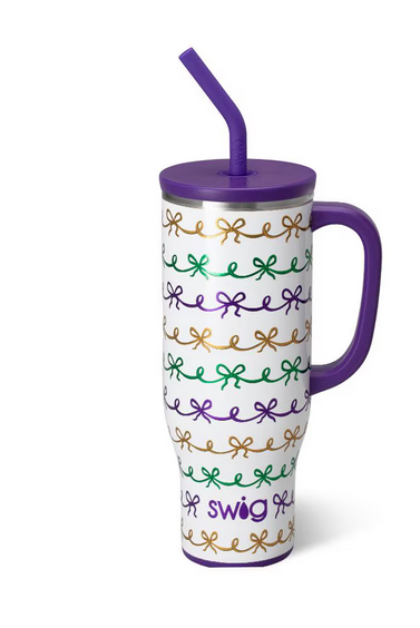 Mardi Gras Bows Mega Mug Jr. 30oz-Travel Mugs-Dear Me Southern Boutique, located in DeRidder, Louisiana