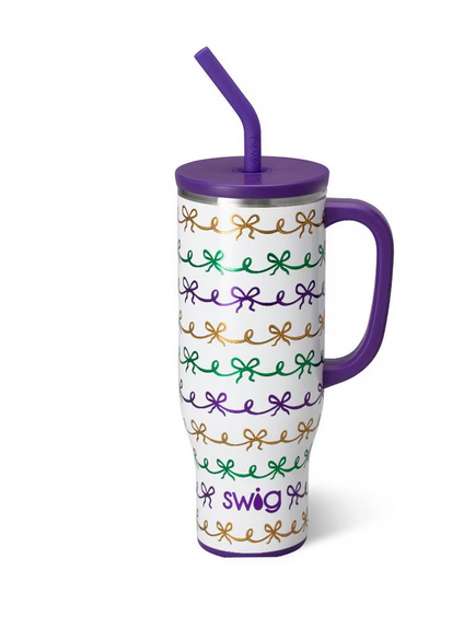 Mardi Gras Bows Mega Mug Jr. 30oz-Travel Mugs-Dear Me Southern Boutique, located in DeRidder, Louisiana