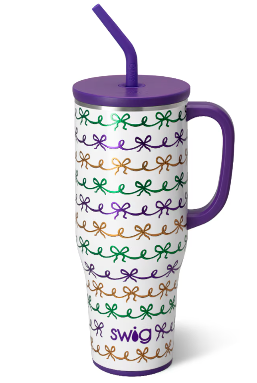 Mardi Gras Bows Swig Mega Mug 40oz-Travel Mugs-Dear Me Southern Boutique, located in DeRidder, Louisiana