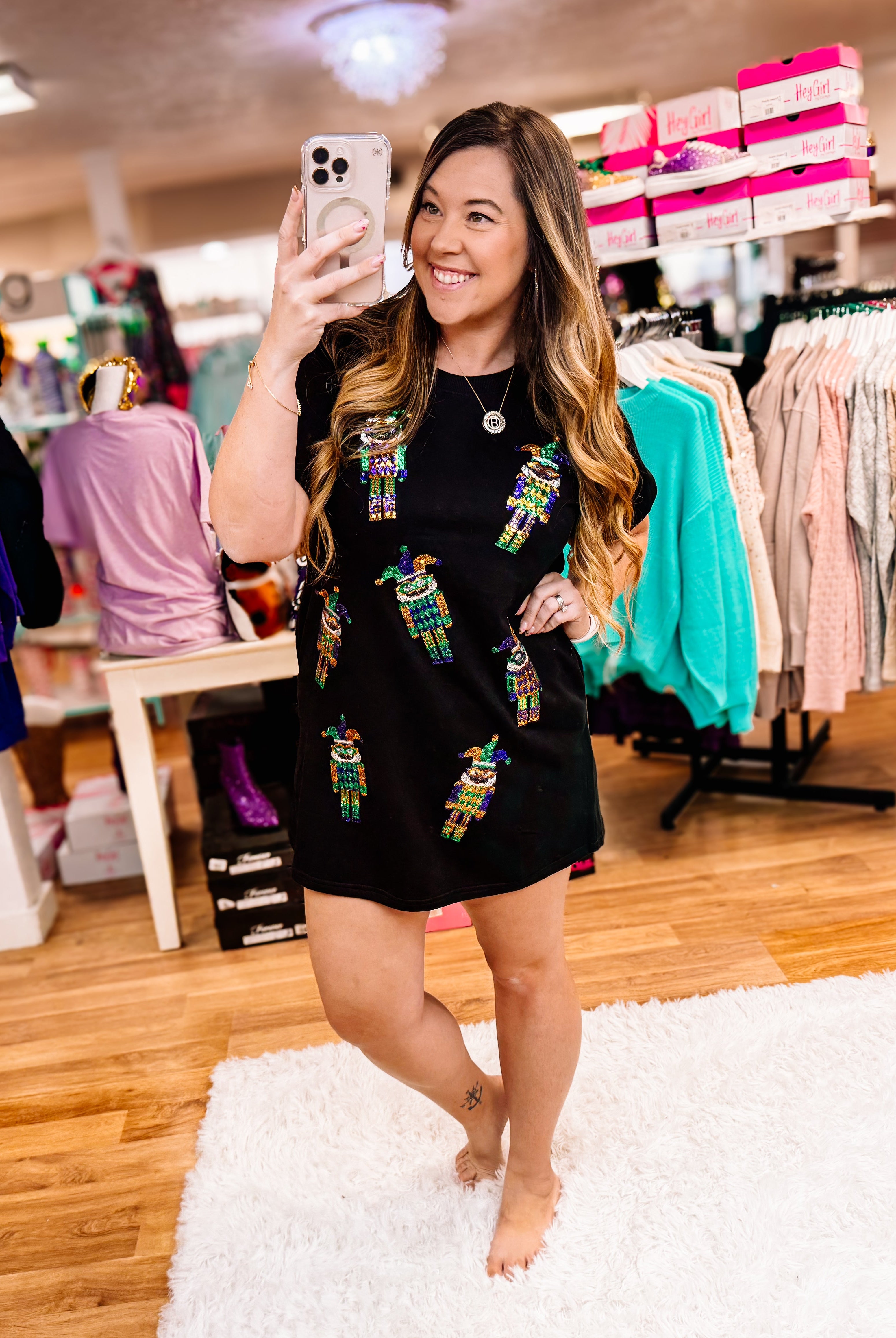 Mardi Gras Masquerade Sequin Dress-Dresses-Dear Me Southern Boutique, located in DeRidder, Louisiana