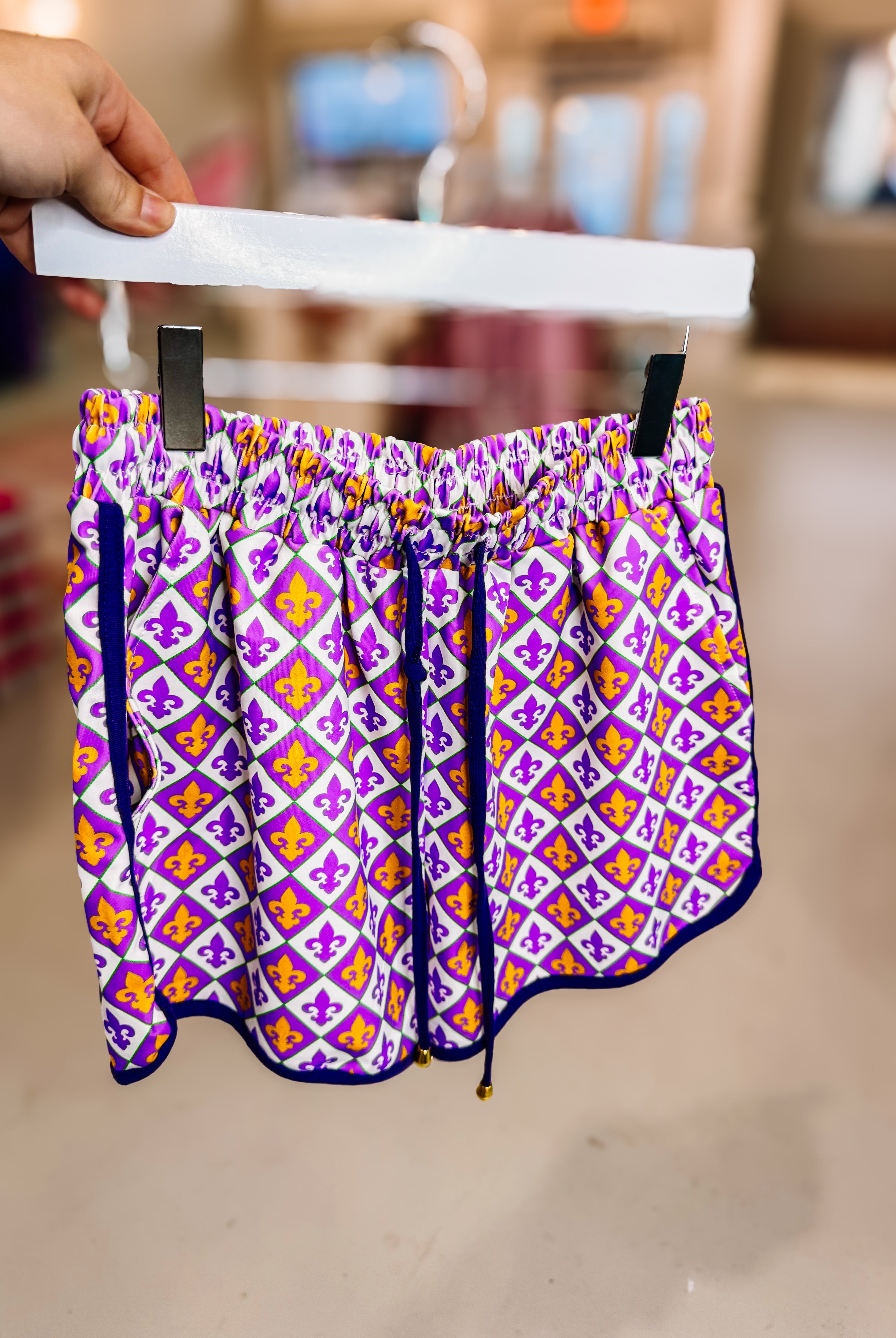 Mardi Party Everyday Drawstring Shorts-Shorts-Dear Me Southern Boutique, located in DeRidder, Louisiana