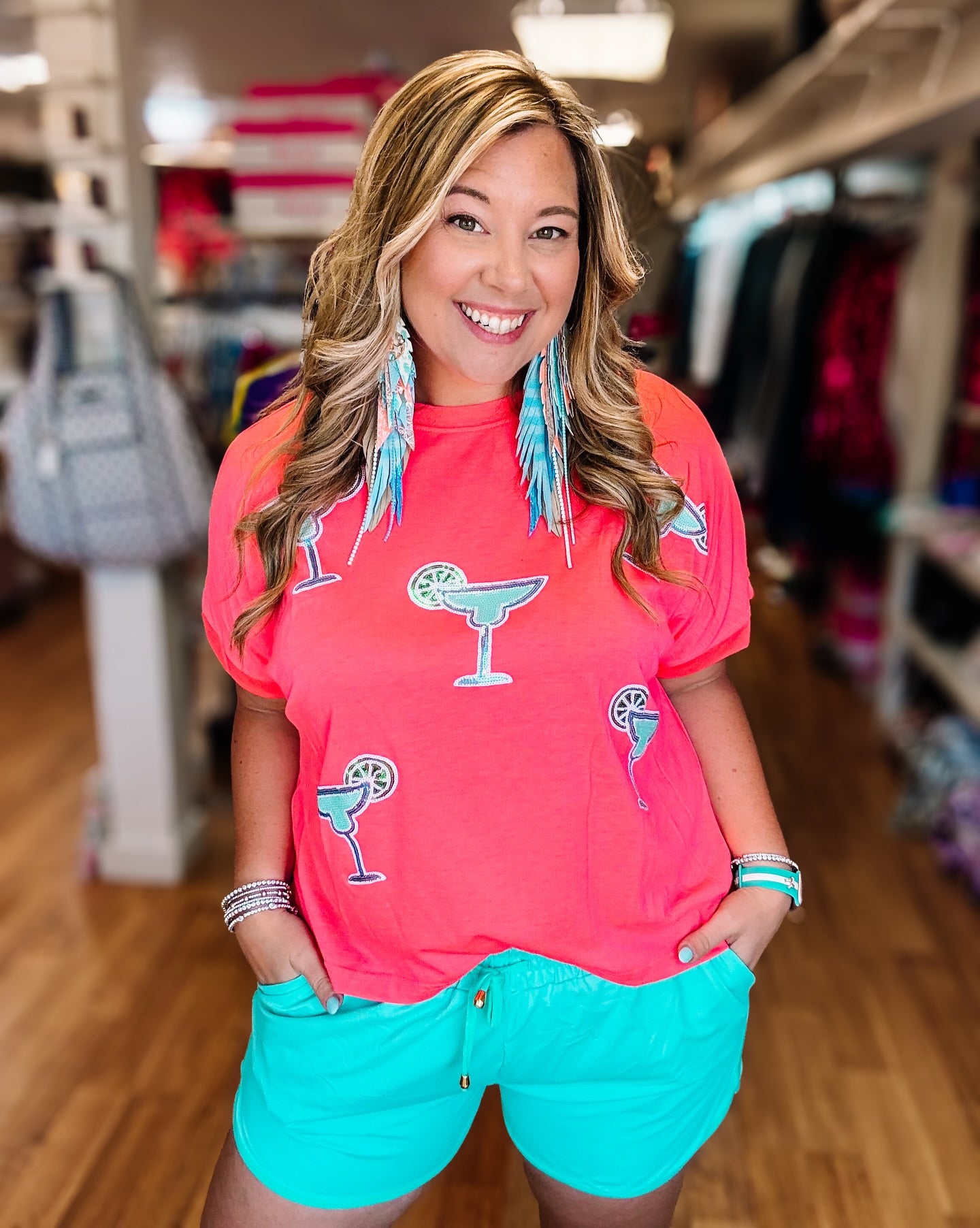Margaritaville Sequin Patch Top-Blouses-Dear Me Southern Boutique, located in DeRidder, Louisiana