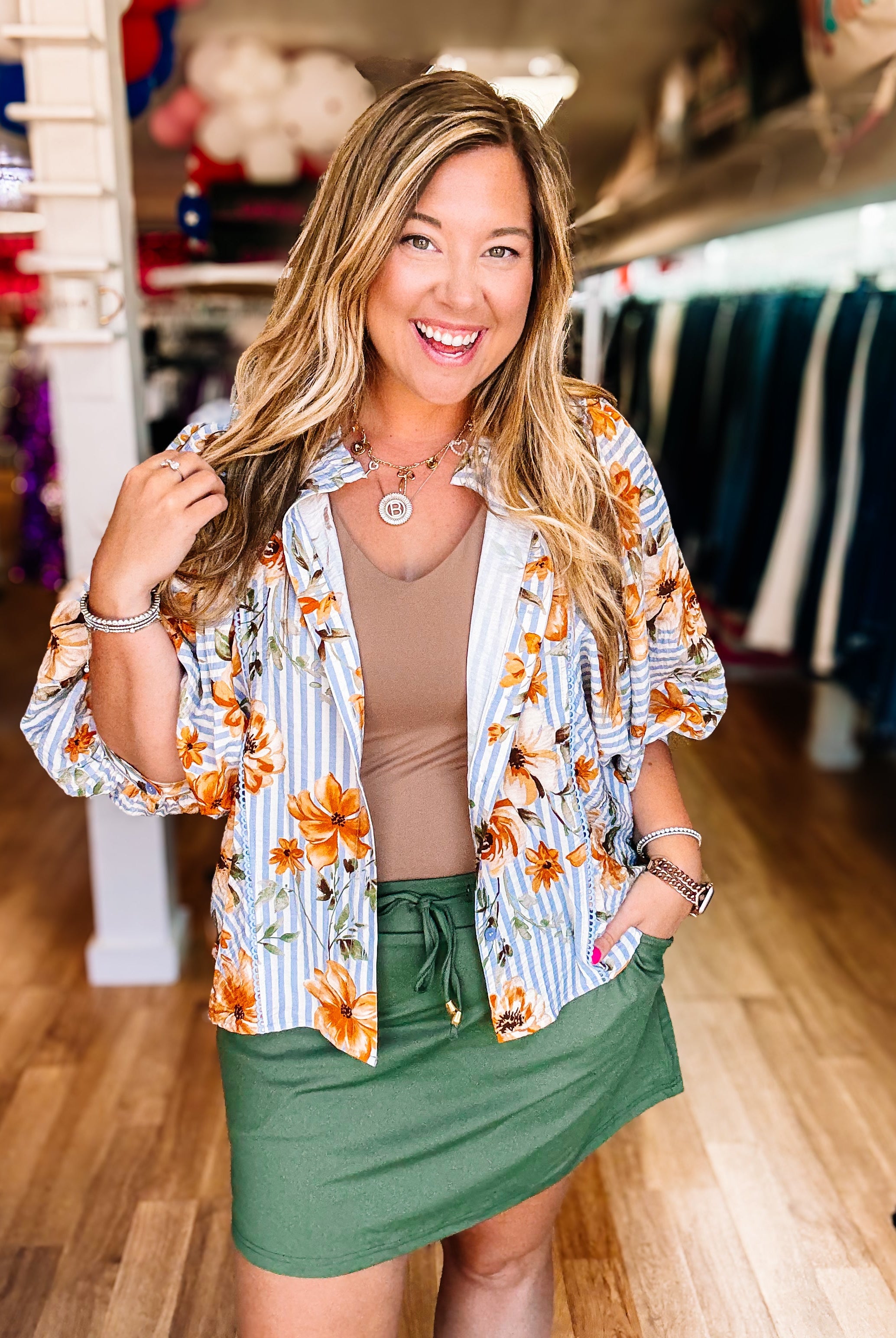 Meadow Muse Button-Up Blouse-Blouses-Dear Me Southern Boutique, located in DeRidder, Louisiana