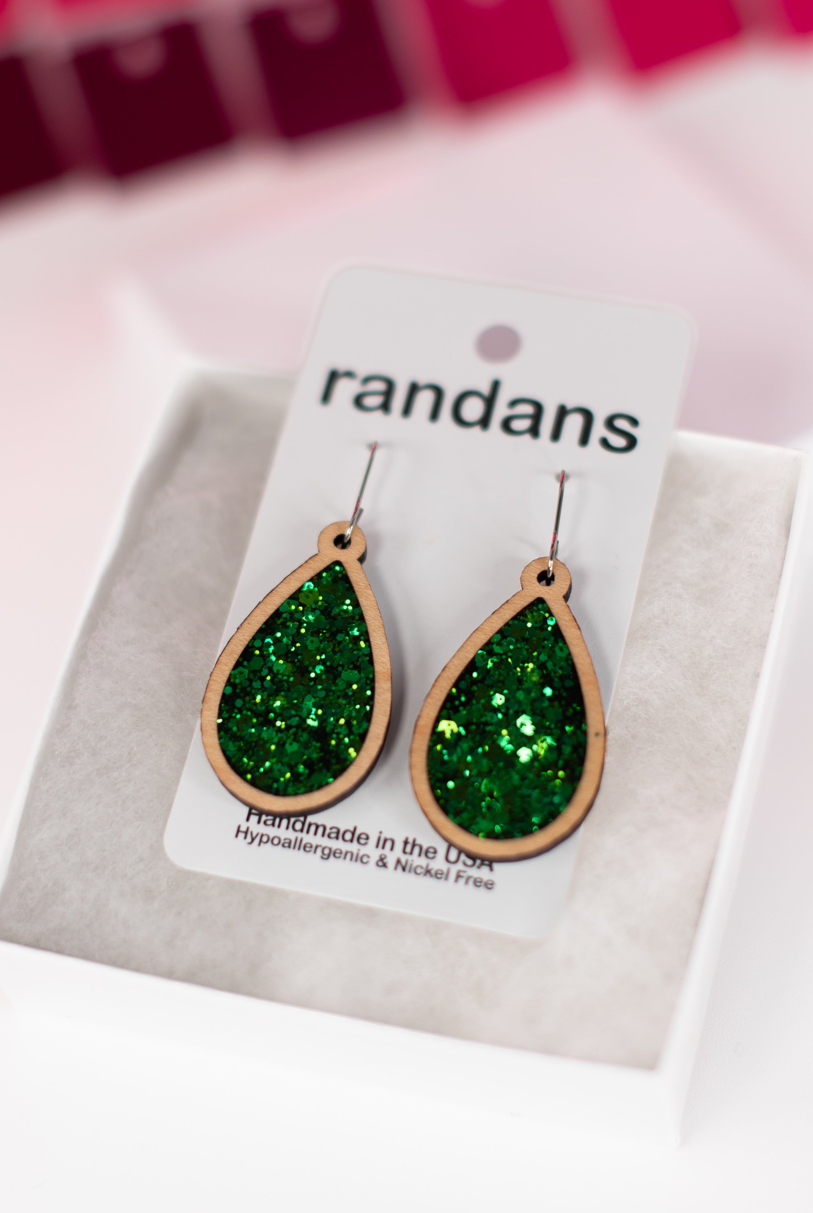 Medium Teardrop Randans - Green/Wood-Earrings-Dear Me Southern Boutique, located in DeRidder, Louisiana